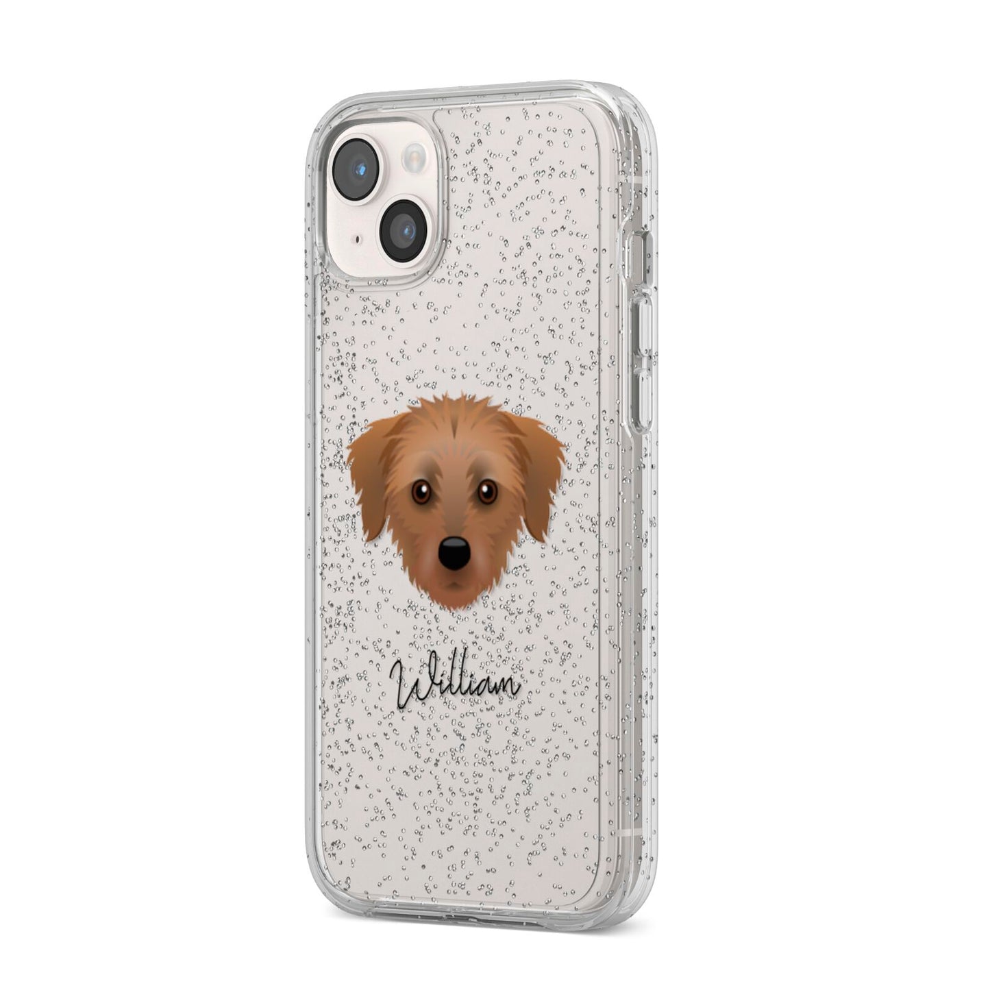 Dorkie Personalised iPhone 14 Plus Glitter Tough Case Starlight Angled Image