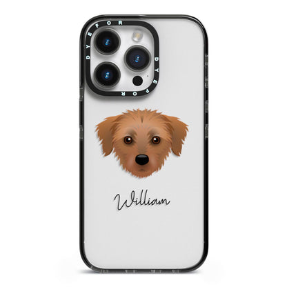 Dorkie Personalised iPhone 14 Pro Black Impact Case on Silver phone