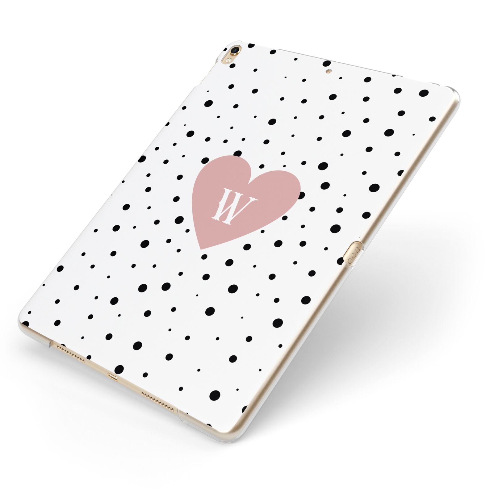 Dotted Pink Heart Personalised Apple iPad Case on Gold iPad Side View