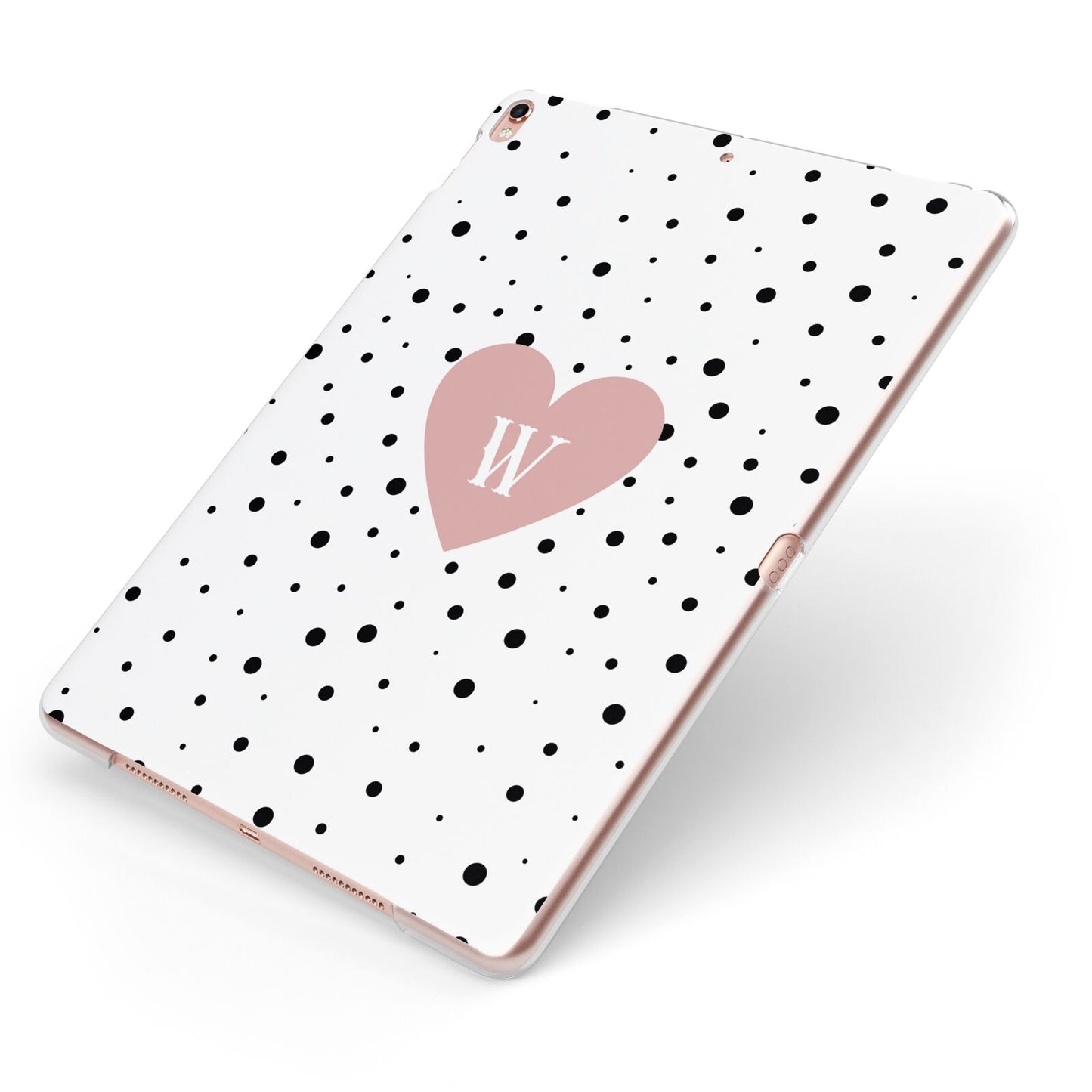 Dotted Pink Heart Personalised Apple iPad Case on Rose Gold iPad Side View