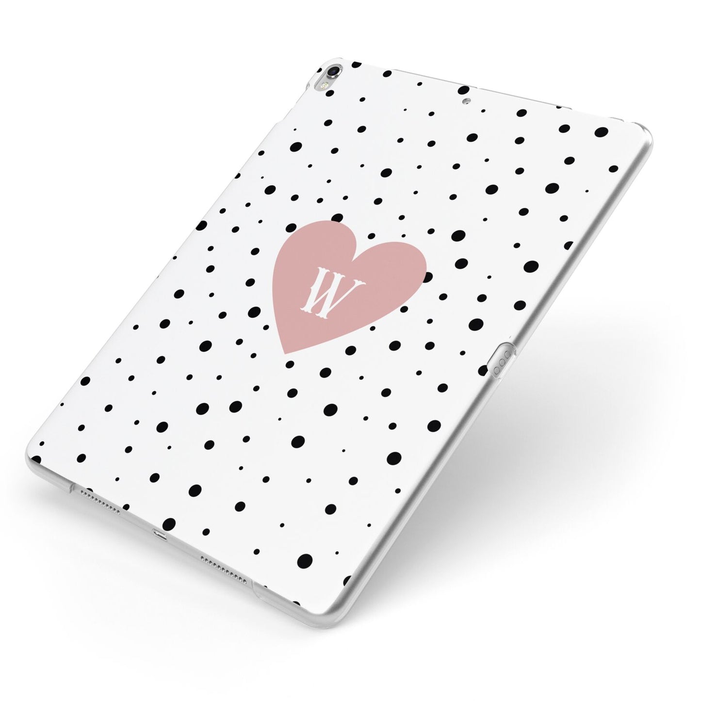 Dotted Pink Heart Personalised Apple iPad Case on Silver iPad Side View