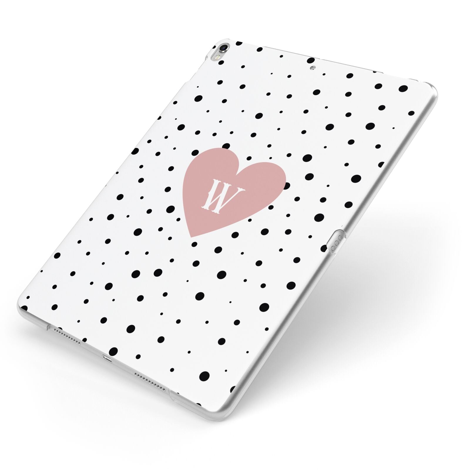 Dotted Pink Heart Personalised Apple iPad Case on Silver iPad Side View