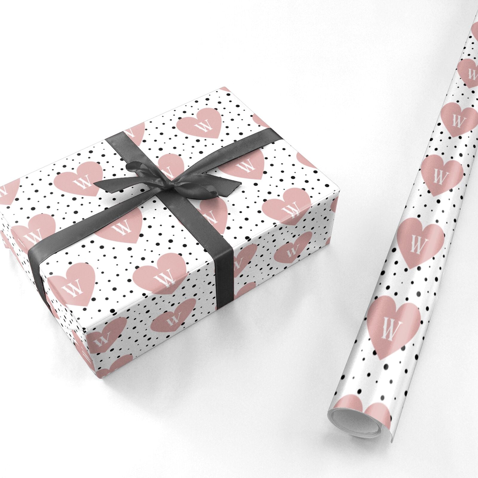 Dotted Pink Heart Personalised Personalised Wrapping Paper