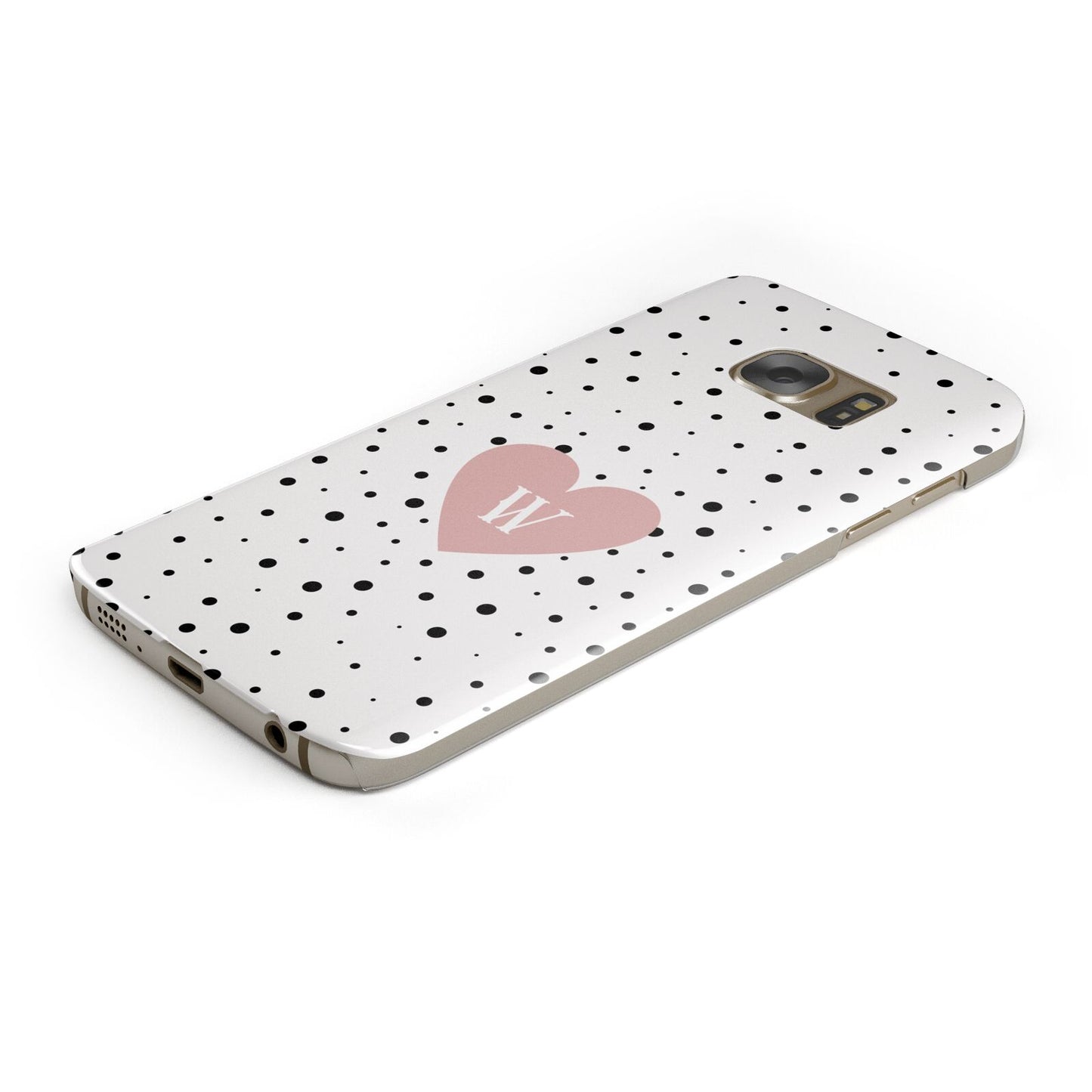 Dotted Pink Heart Personalised Protective Samsung Galaxy Case Angled Image