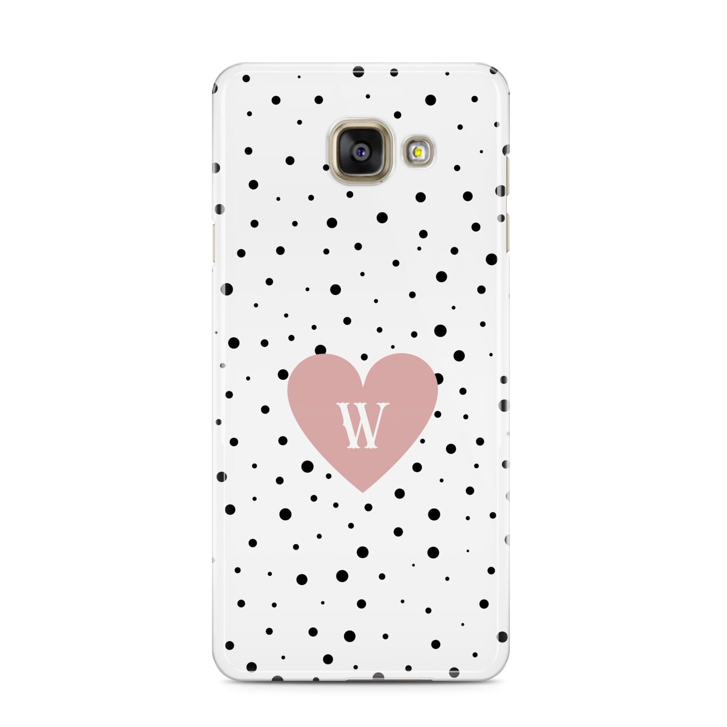 Dotted Pink Heart Personalised Samsung Galaxy A3 2016 Case on gold phone