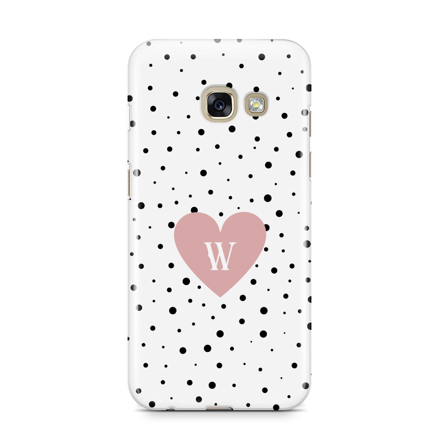 Dotted Pink Heart Personalised Samsung Galaxy A3 2017 Case on gold phone