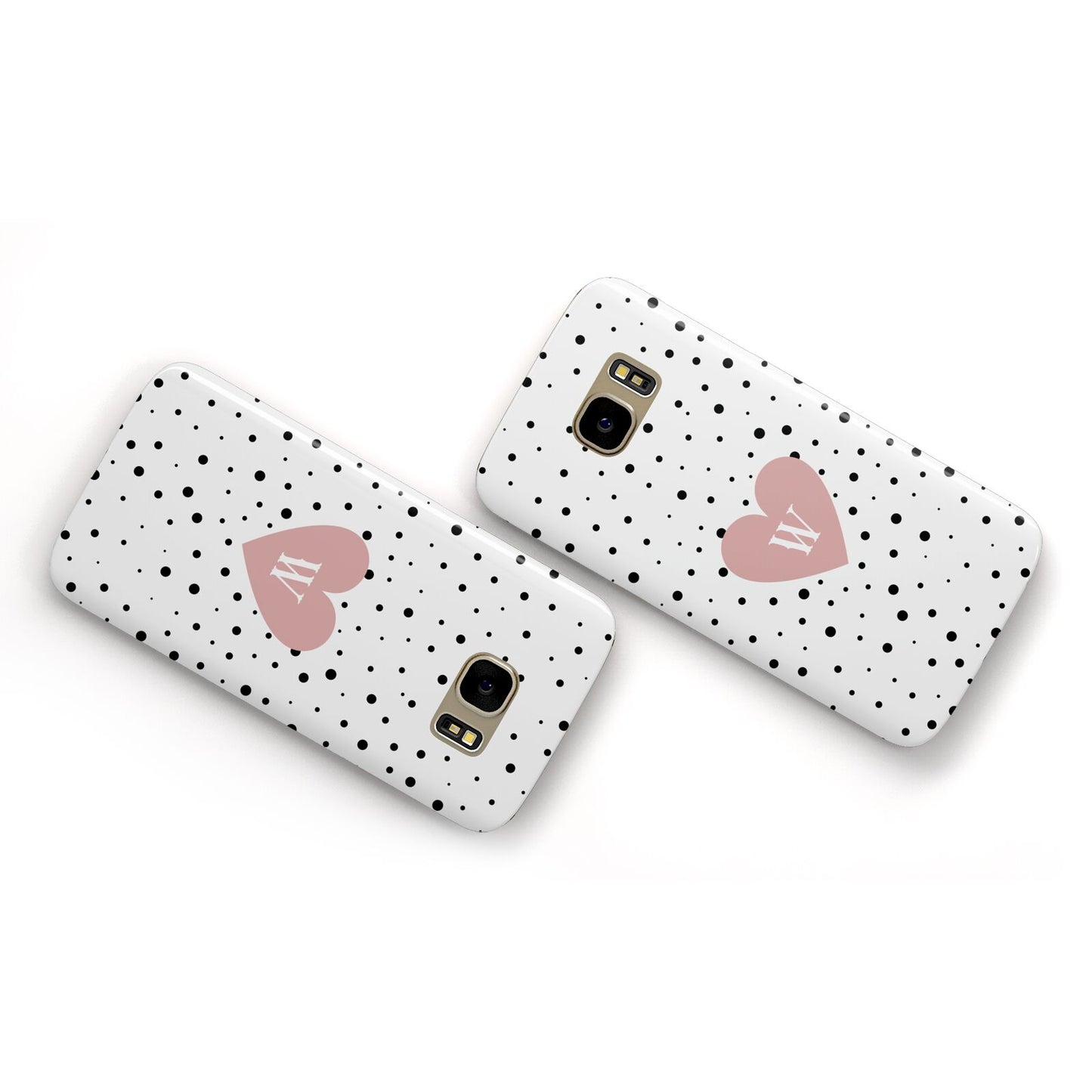 Dotted Pink Heart Personalised Samsung Galaxy Case Flat Overview