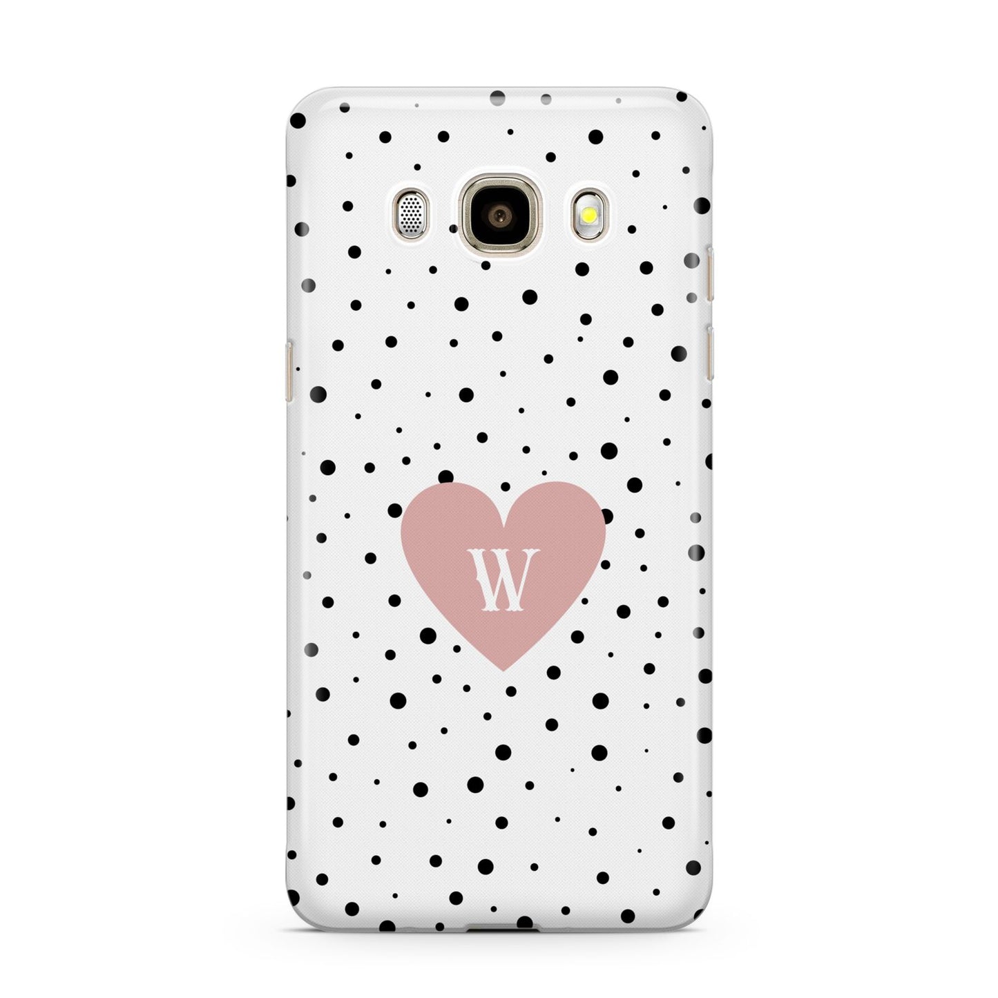 Dotted Pink Heart Personalised Samsung Galaxy J7 2016 Case on gold phone