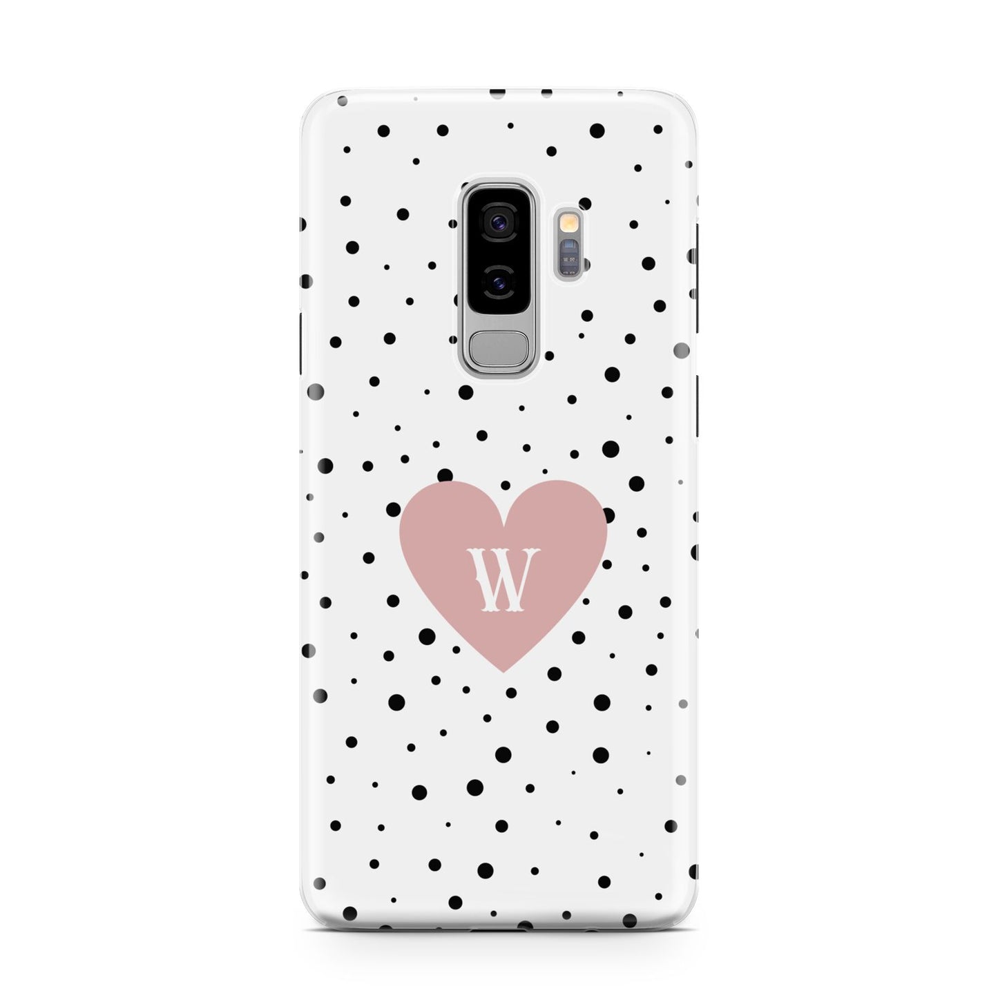 Dotted Pink Heart Personalised Samsung Galaxy S9 Plus Case on Silver phone