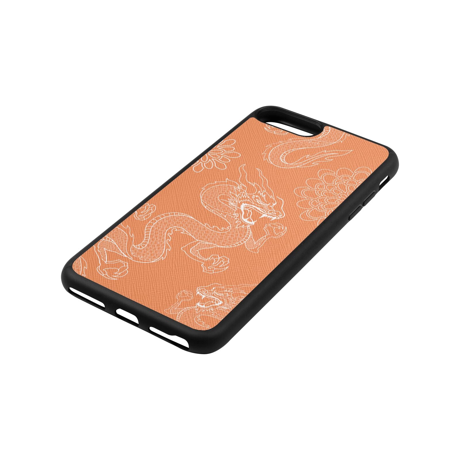 Dragons Orange Saffiano Leather iPhone 8 Plus Case Side Angle