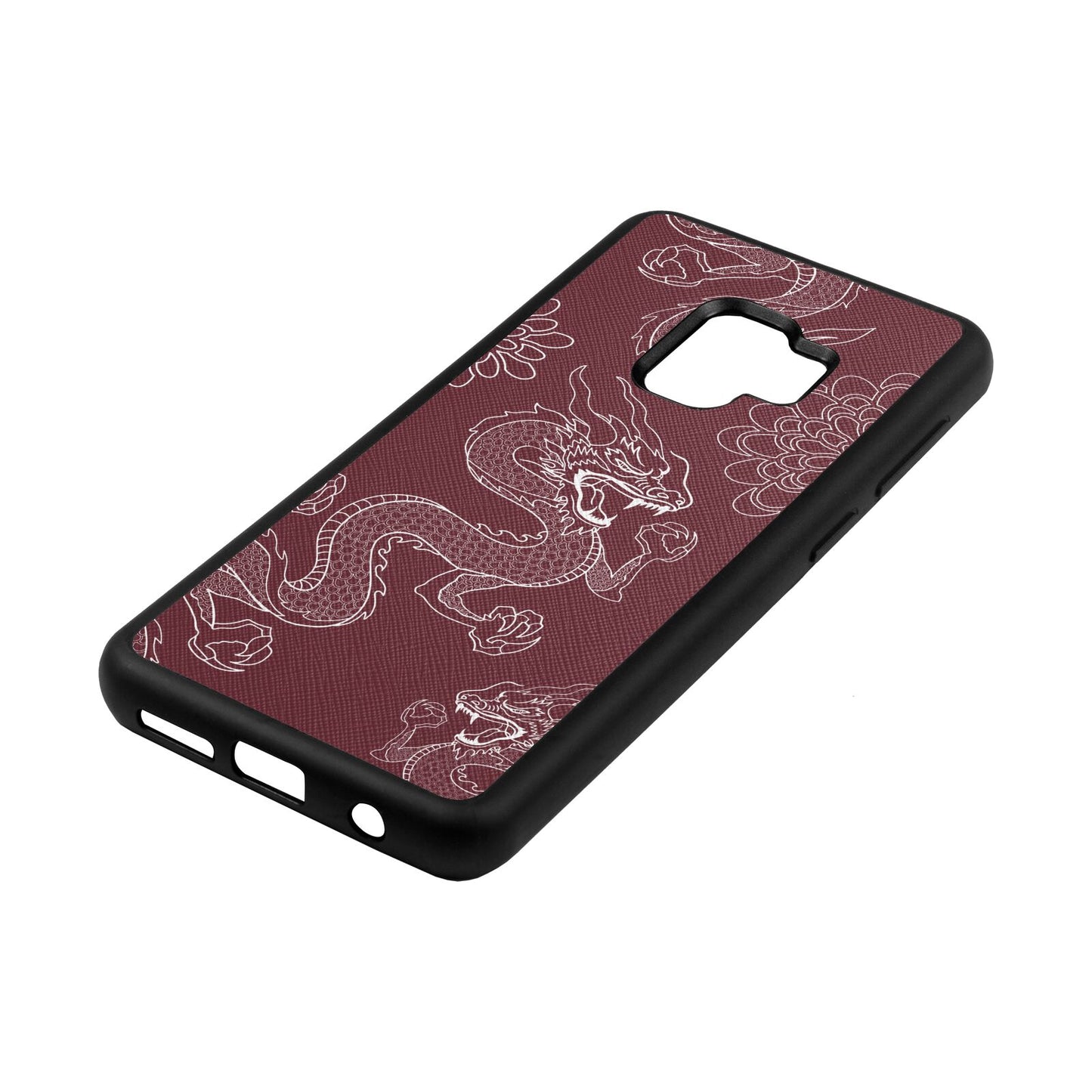 Dragons Rose Brown Saffiano Leather Samsung S9 Case Side Angle