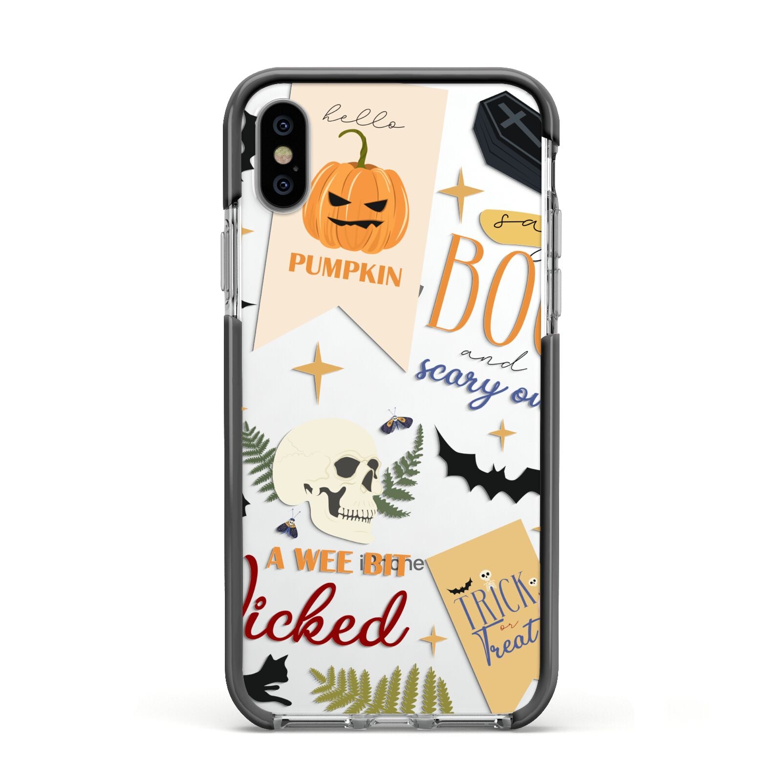 Dramatic Halloween Illustrations Apple iPhone Xs Impact Case Black Edge on Silver Phone