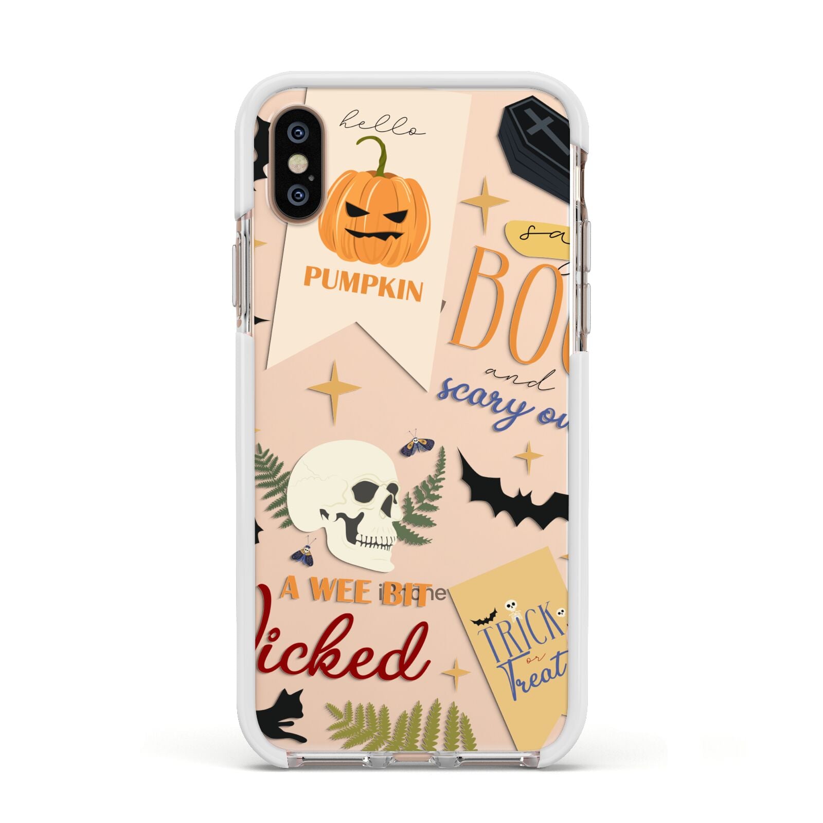 Dramatic Halloween Illustrations Apple iPhone Xs Impact Case White Edge on Gold Phone