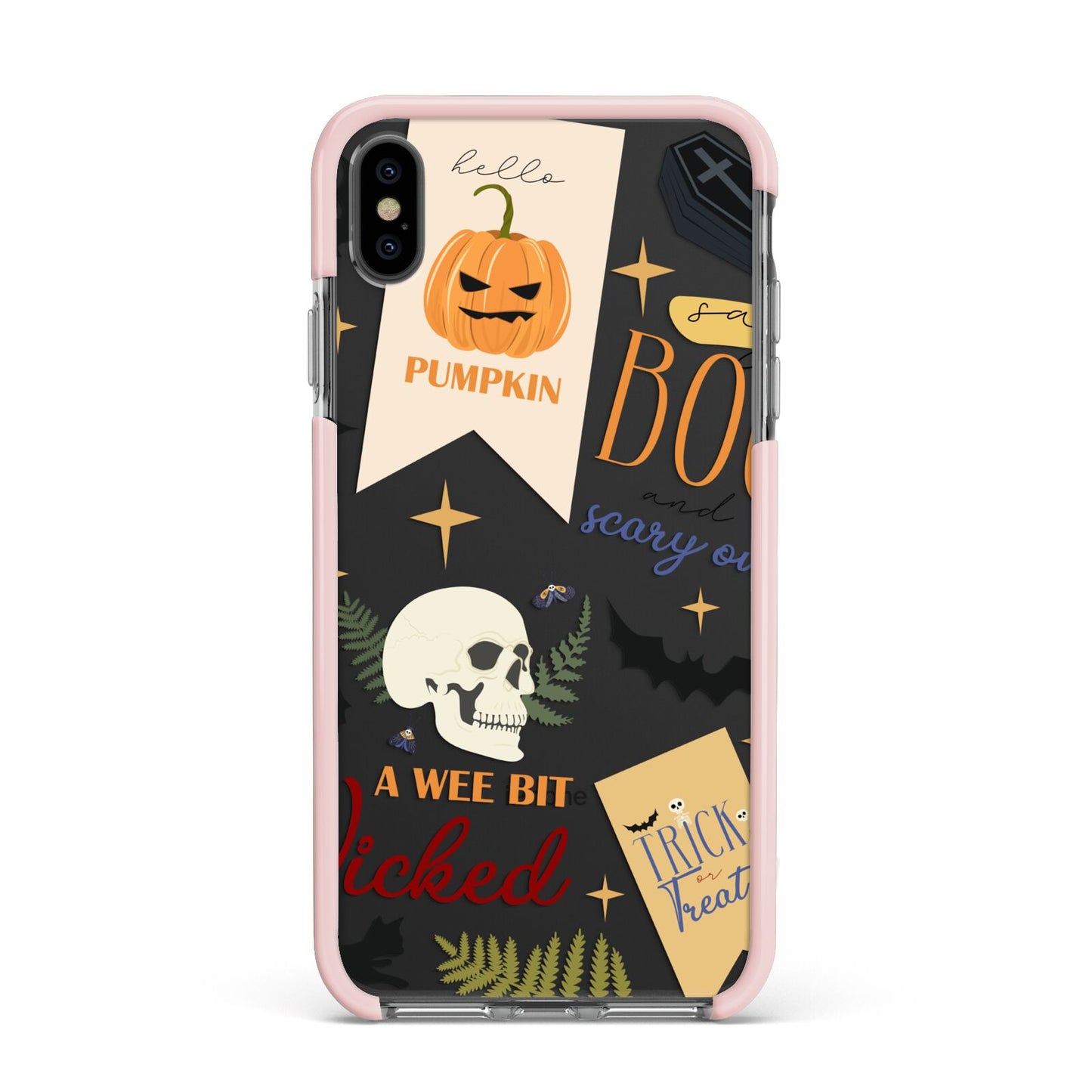 Dramatic Halloween Illustrations Apple iPhone Xs Max Impact Case Pink Edge on Black Phone