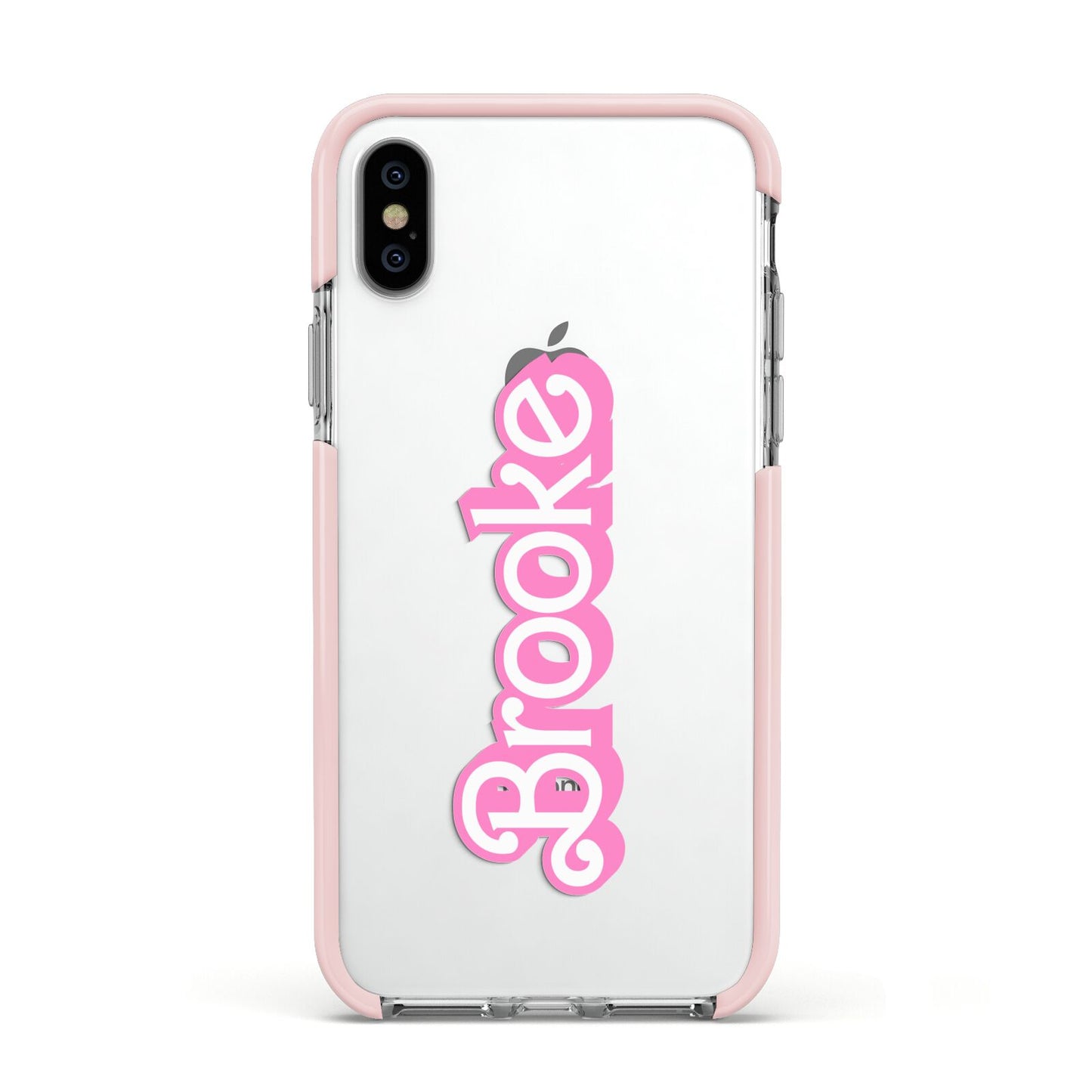 Dream Name Apple iPhone Xs Impact Case Pink Edge on Silver Phone