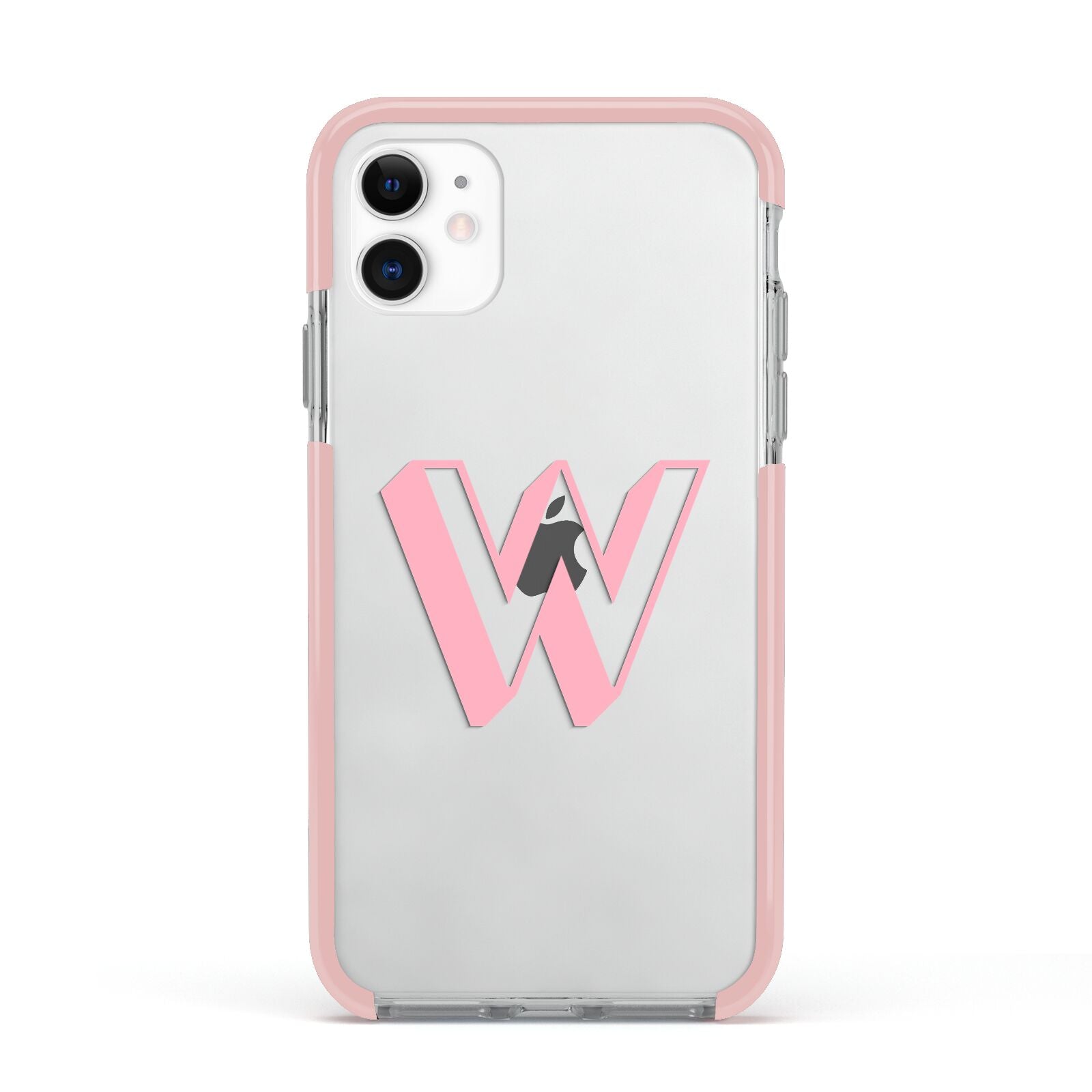 Drop Shadow Initial Apple iPhone 11 in White with Pink Impact Case