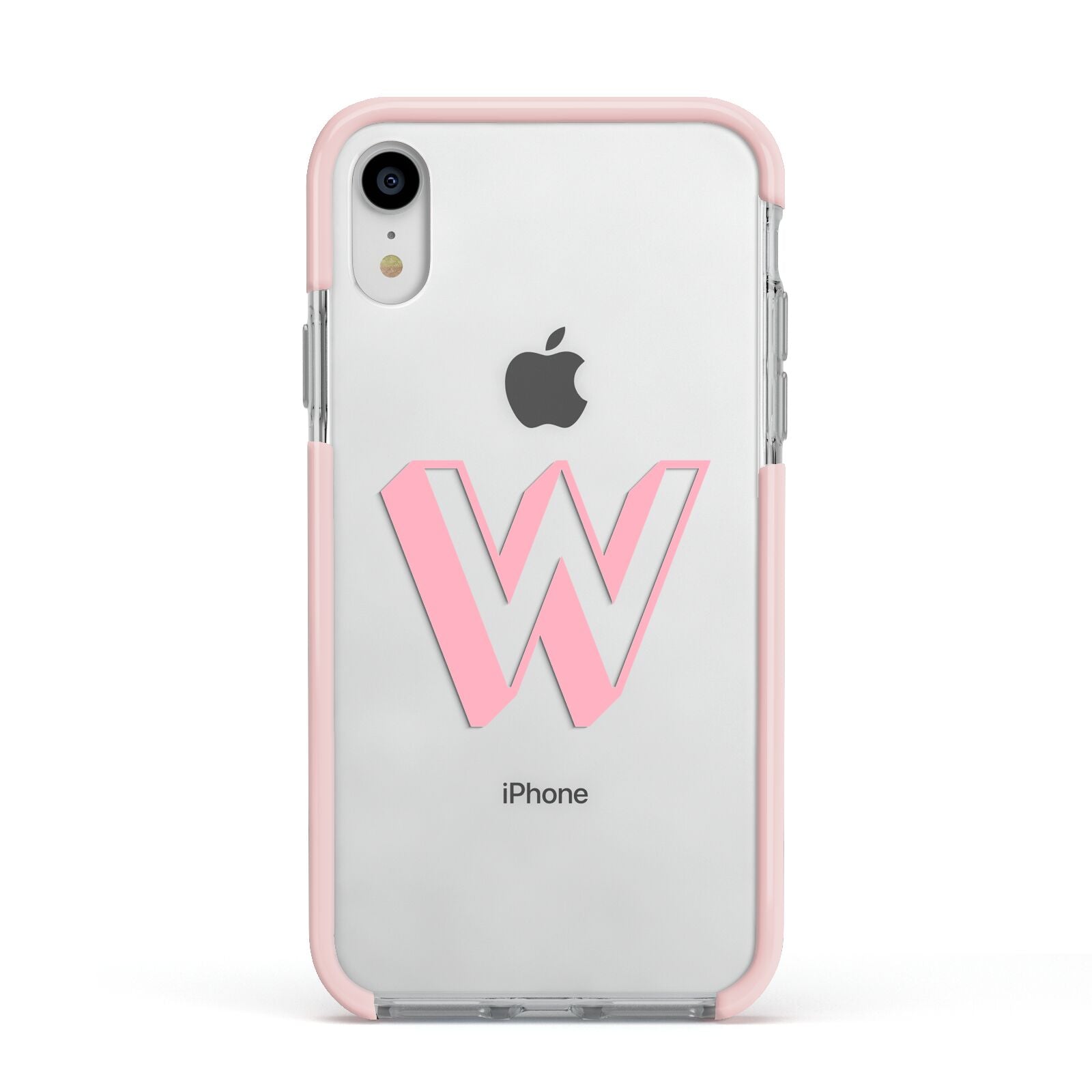 Drop Shadow Initial Apple iPhone XR Impact Case Pink Edge on Silver Phone