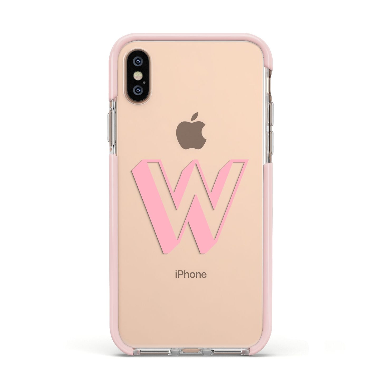 Drop Shadow Initial Apple iPhone Xs Impact Case Pink Edge on Gold Phone