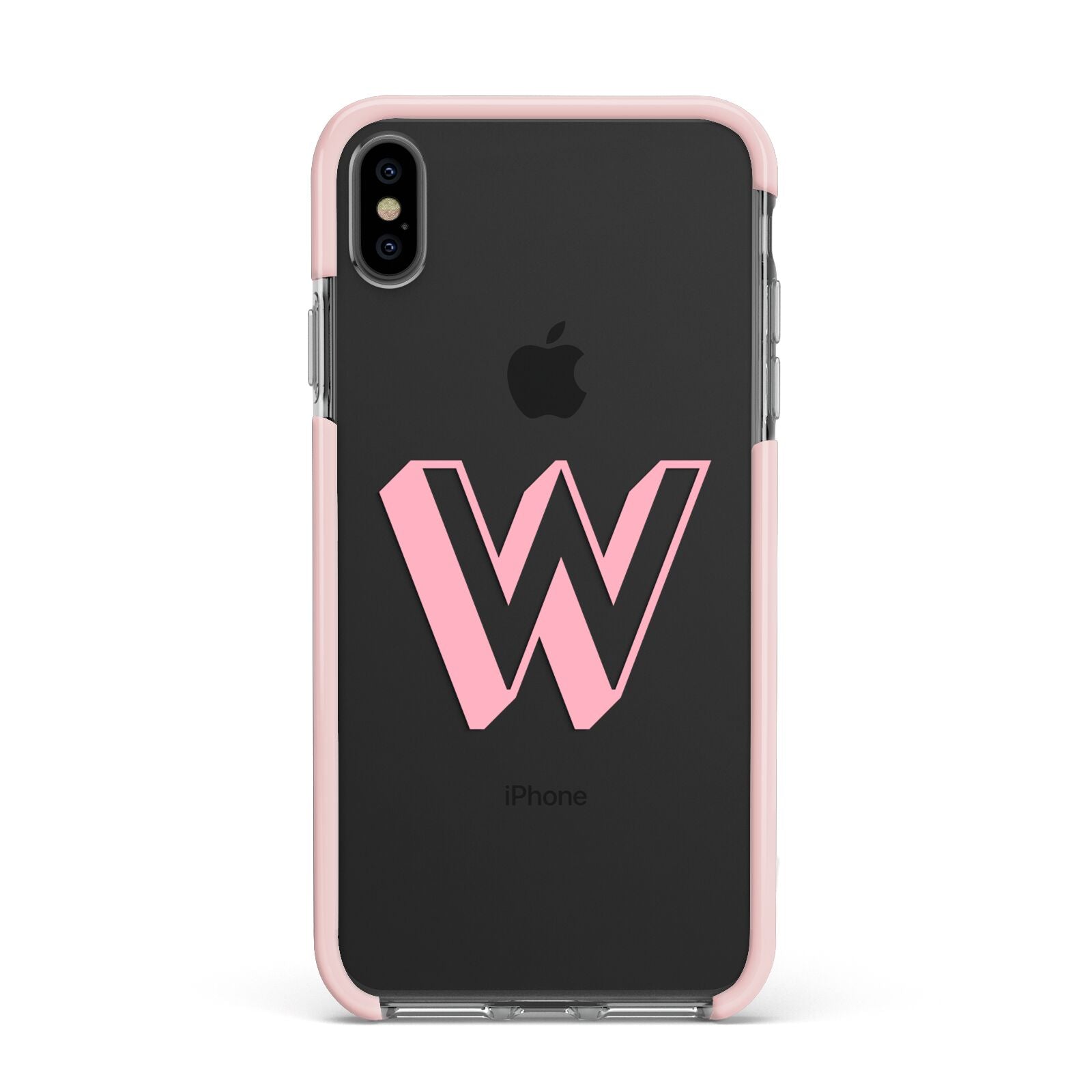 Drop Shadow Initial Apple iPhone Xs Max Impact Case Pink Edge on Black Phone