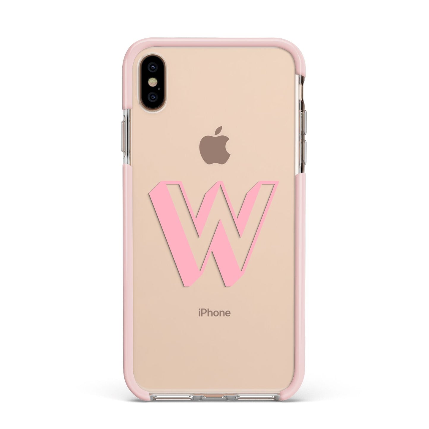 Drop Shadow Initial Apple iPhone Xs Max Impact Case Pink Edge on Gold Phone