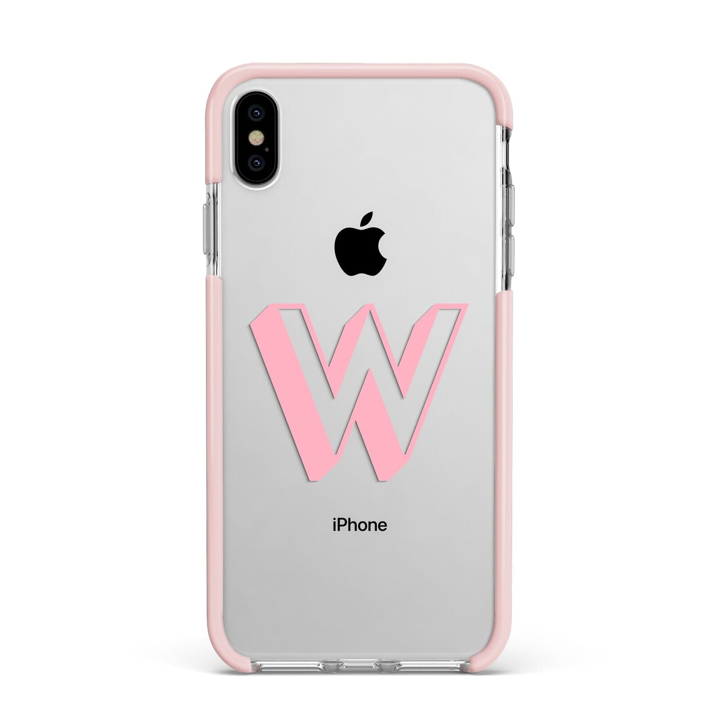 Drop Shadow Initial Apple iPhone Xs Max Impact Case Pink Edge on Silver Phone