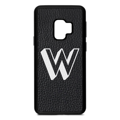 Drop Shadow Initial Black Pebble Leather Samsung S9 Case