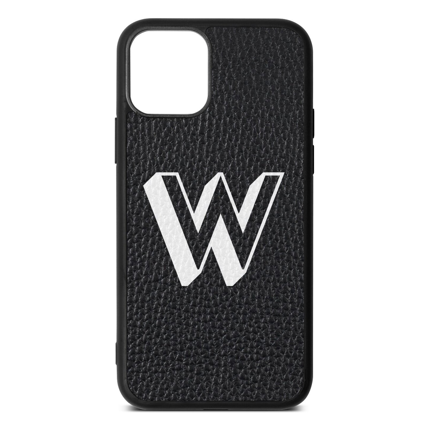 Drop Shadow Initial Black Pebble Leather iPhone 11 Case