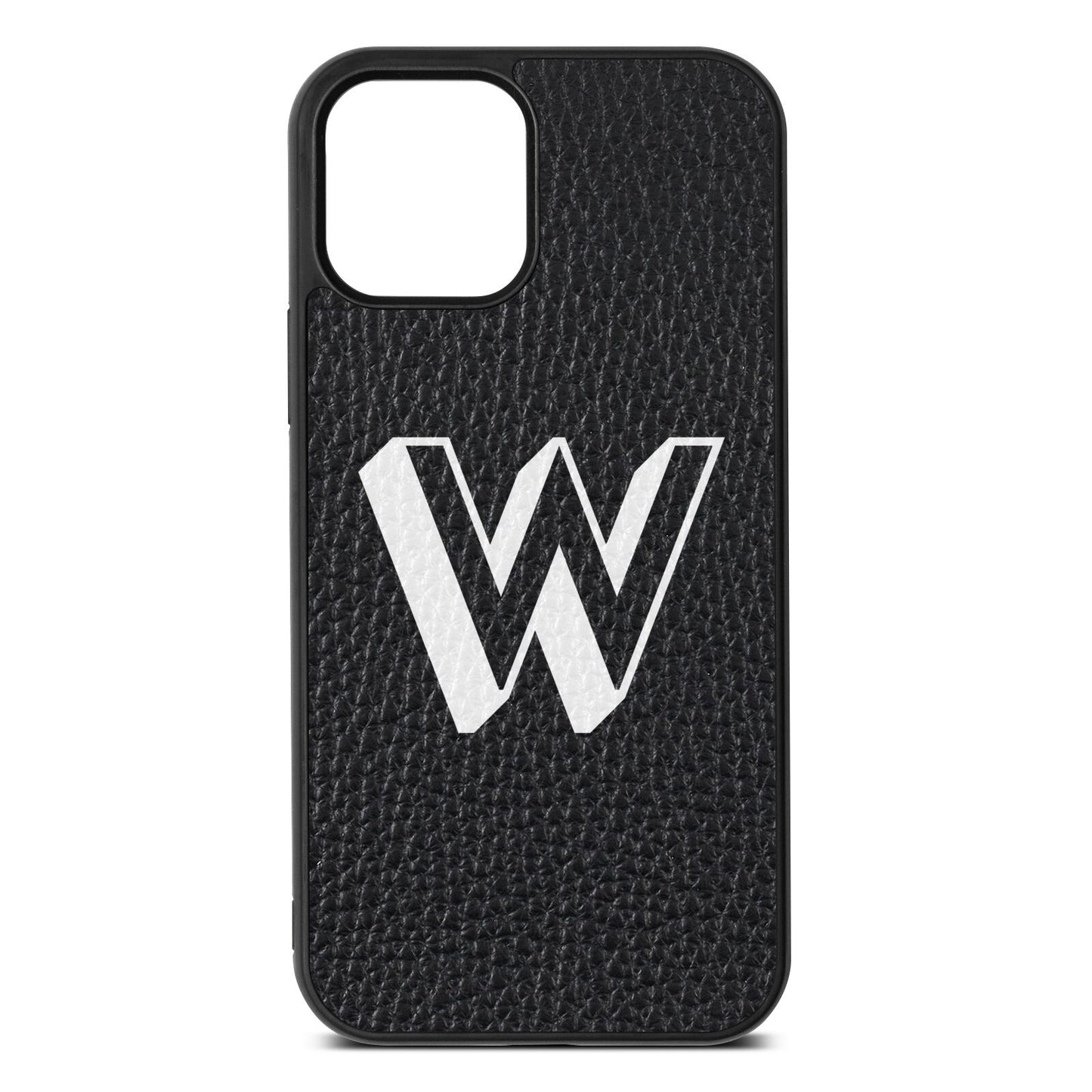 Drop Shadow Initial Black Pebble Leather iPhone 12 Case