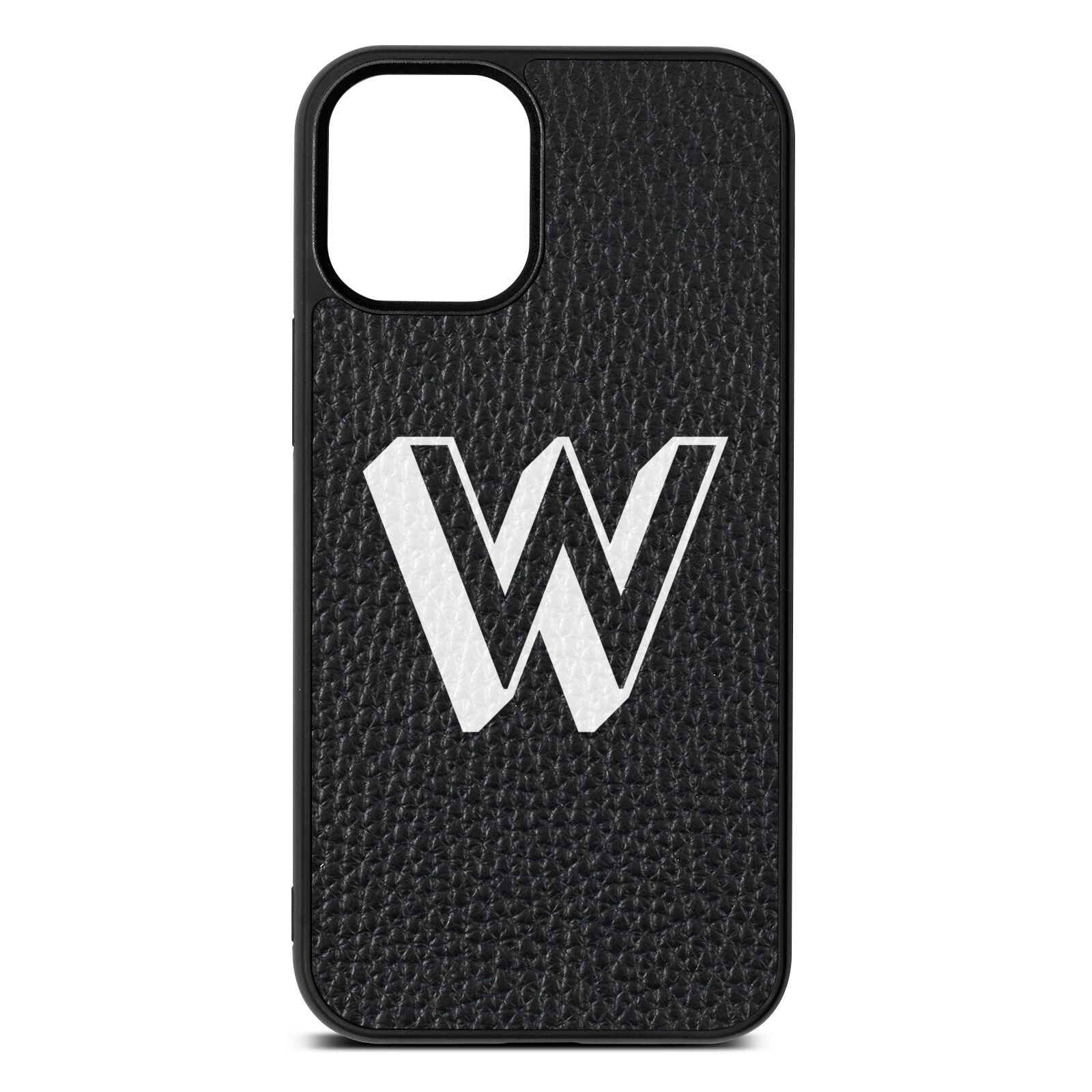 Drop Shadow Initial Black Pebble Leather iPhone 12 Mini Case