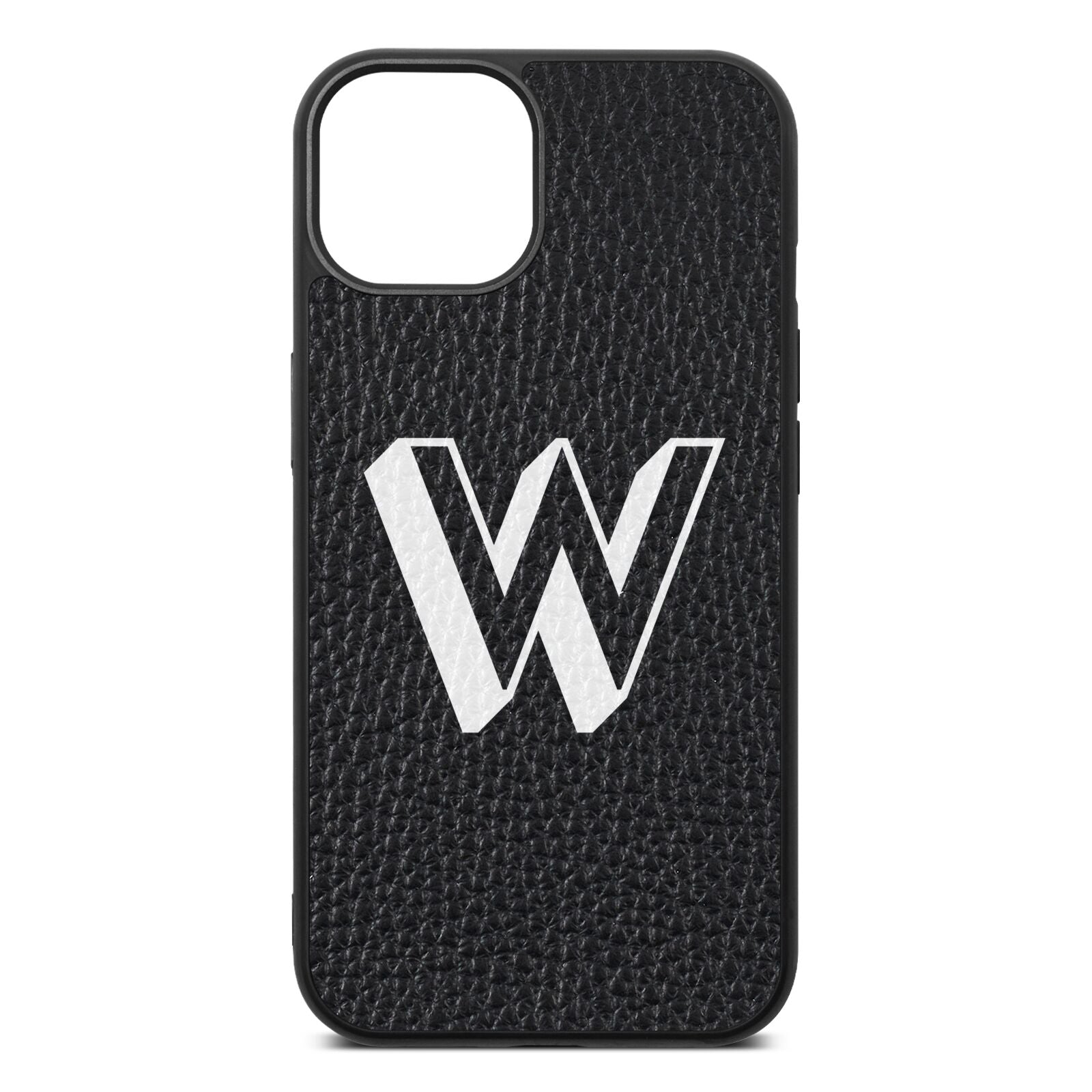 Drop Shadow Initial Black Pebble Leather iPhone 13 Case