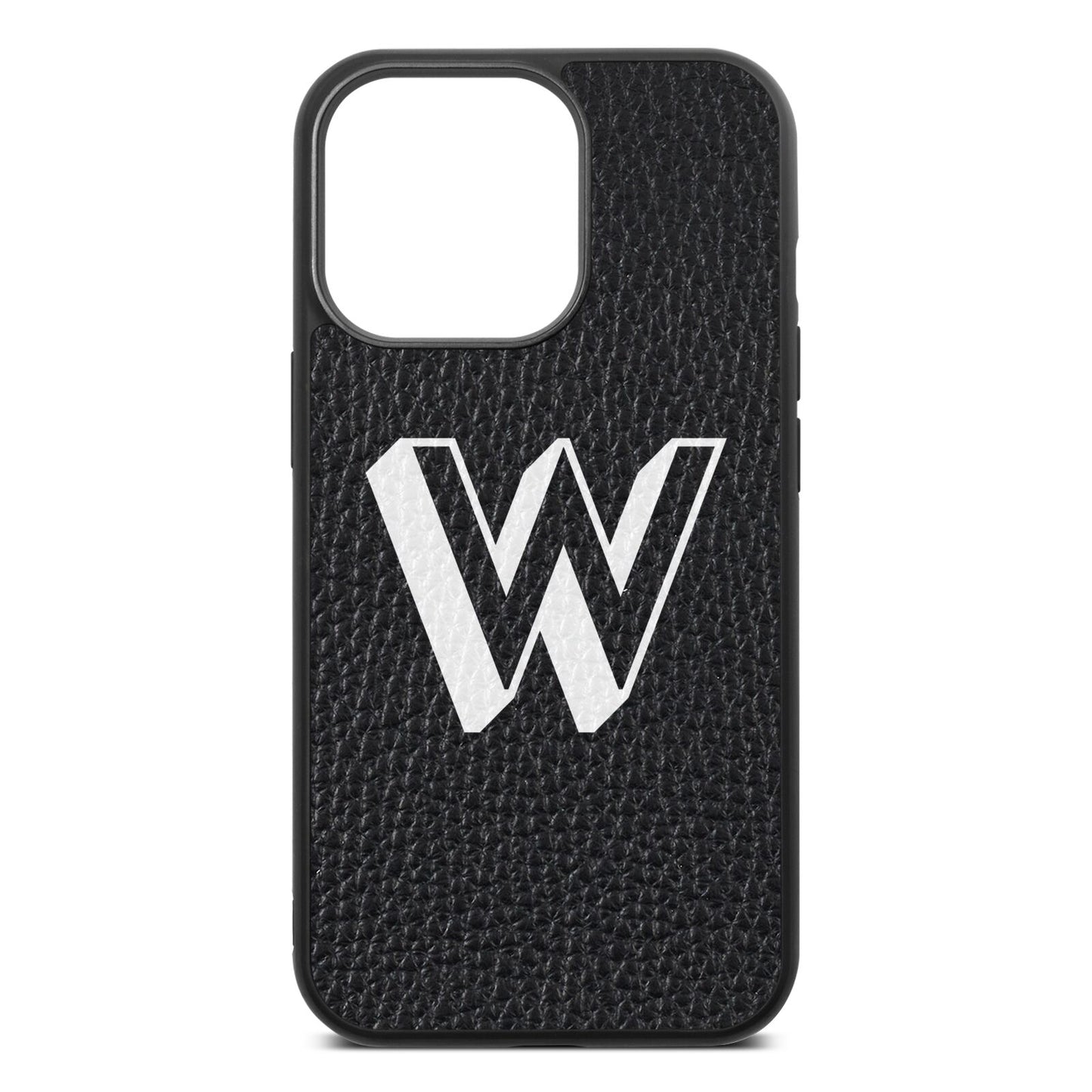 Drop Shadow Initial Black Pebble Leather iPhone 13 Pro Case