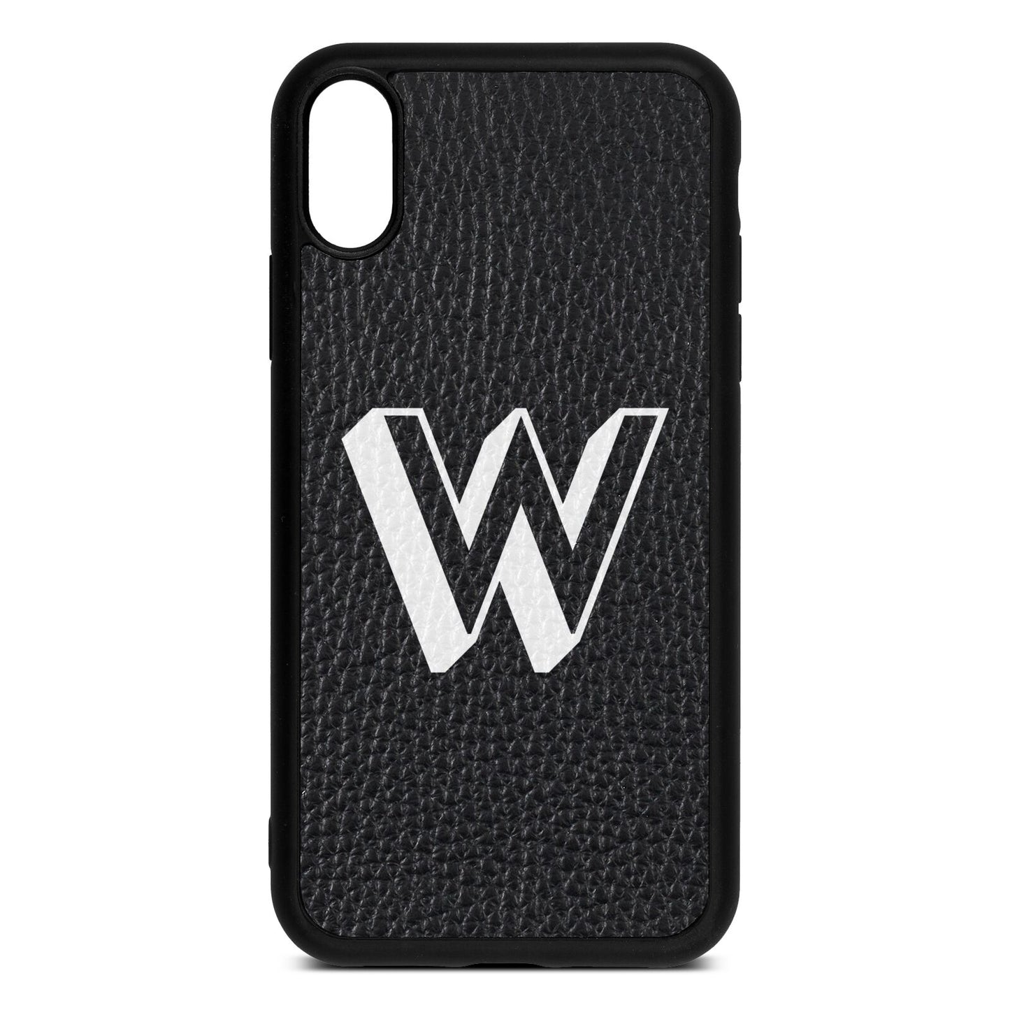 Drop Shadow Initial Black Pebble Leather iPhone Xr Case