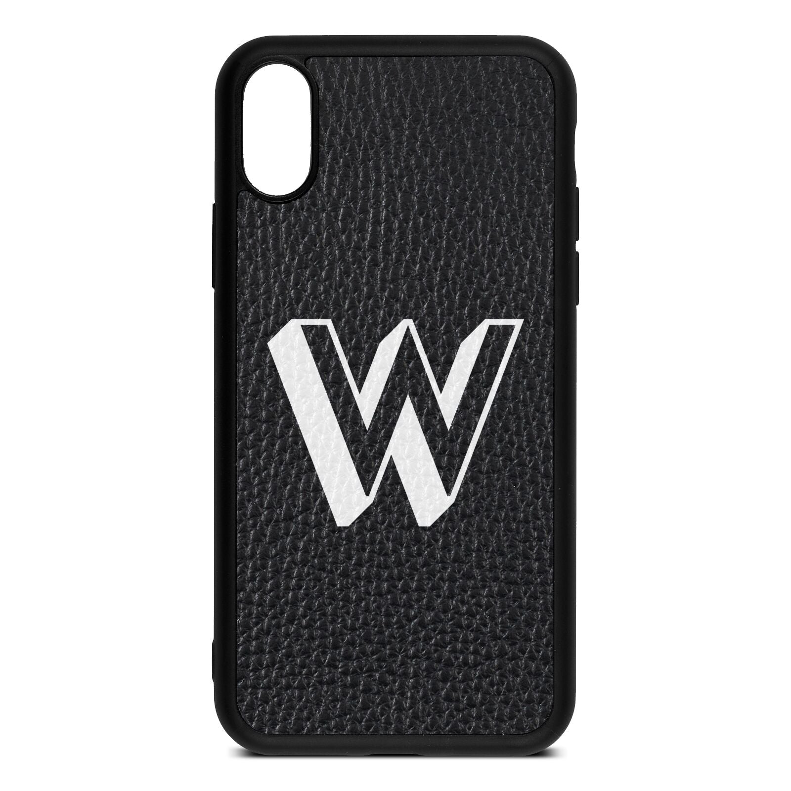 Drop Shadow Initial Black Pebble Leather iPhone Xs Case