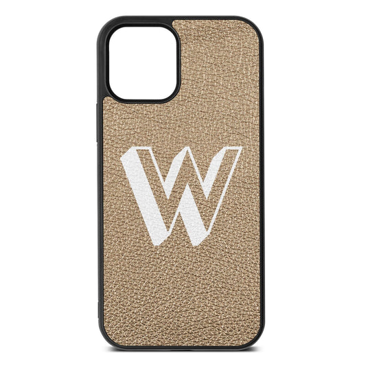 Drop Shadow Initial Gold Pebble Leather iPhone 12 Case