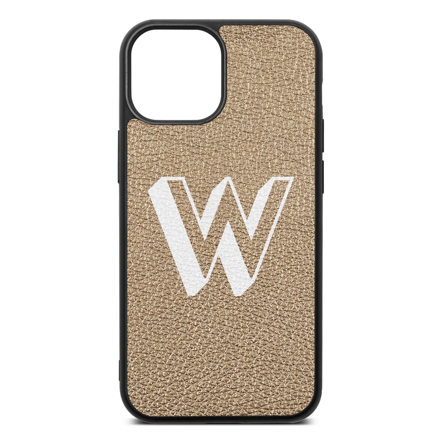 Drop Shadow Initial Gold Pebble Leather iPhone 13 Mini Case