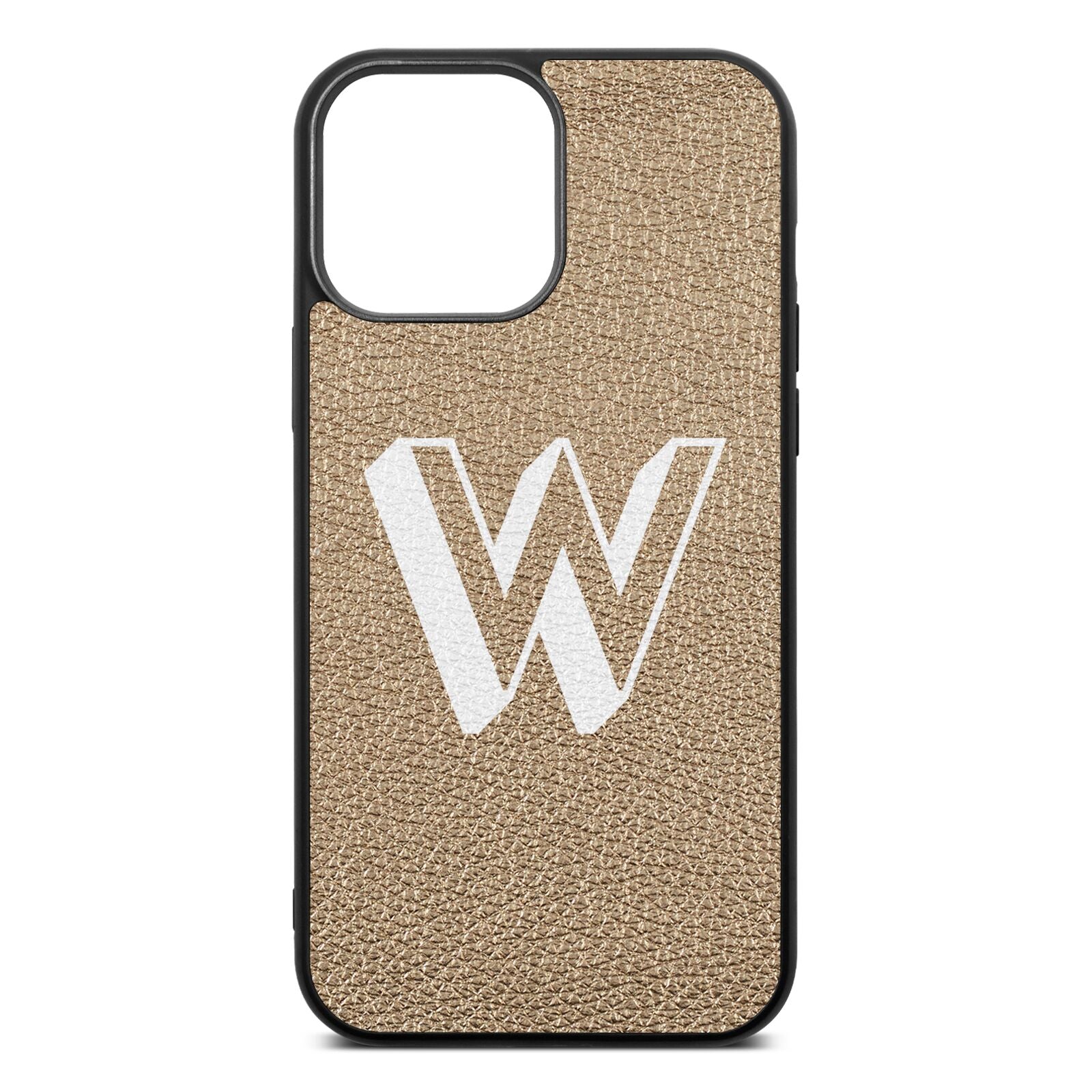 Drop Shadow Initial Gold Pebble Leather iPhone 13 Pro Max Case