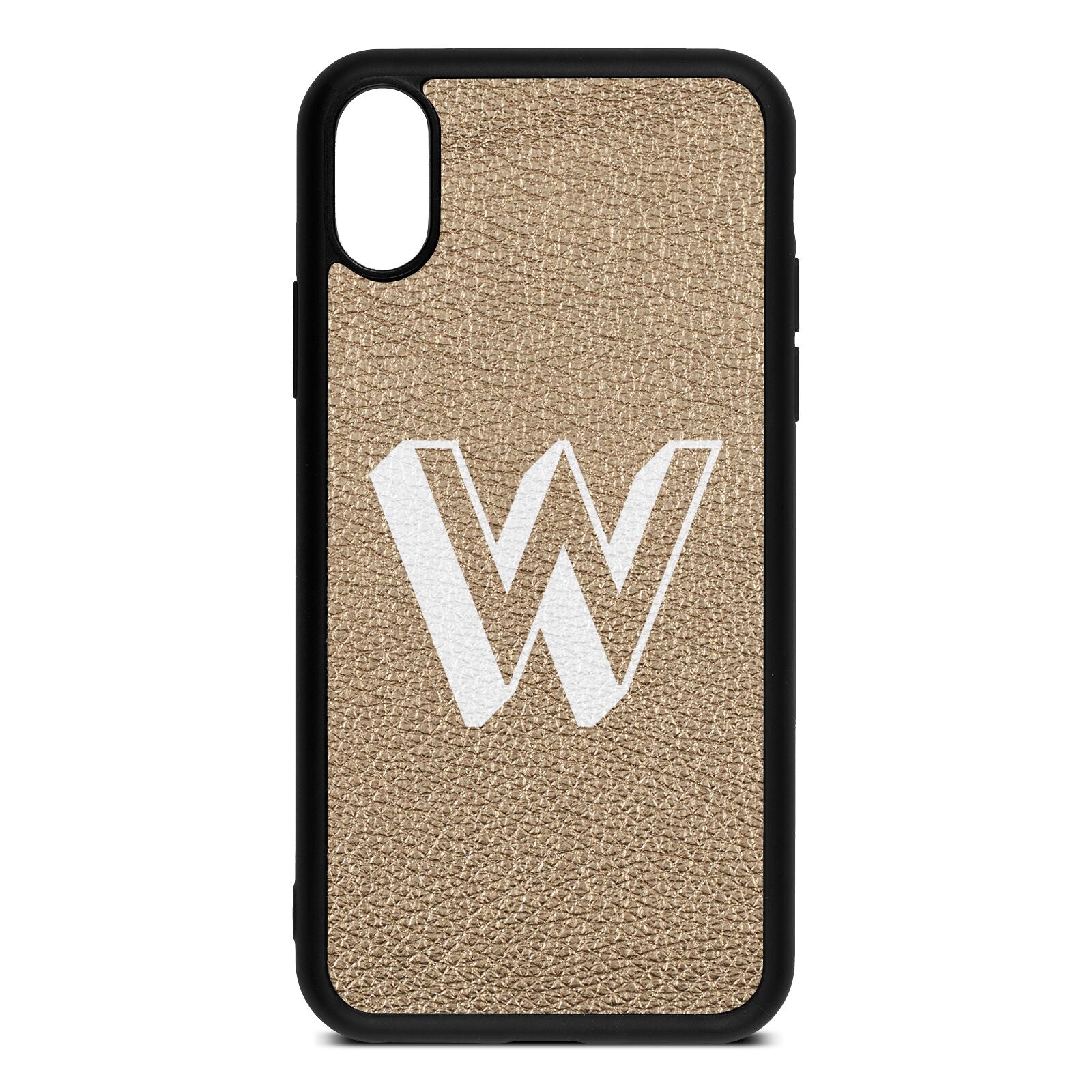 Drop Shadow Initial Gold Pebble Leather iPhone Xs Case