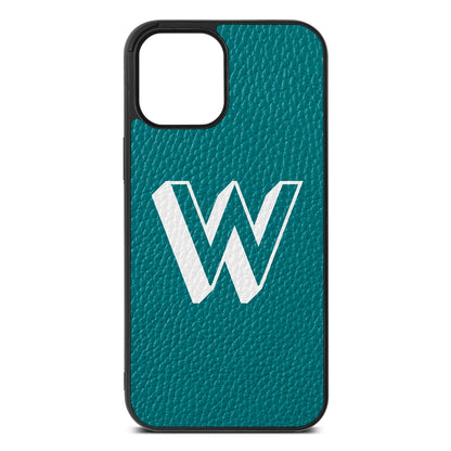 Drop Shadow Initial Green Pebble Leather iPhone 12 Pro Max Case