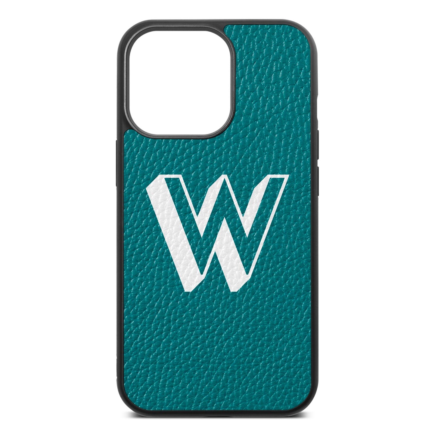 Drop Shadow Initial Green Pebble Leather iPhone 13 Pro Case