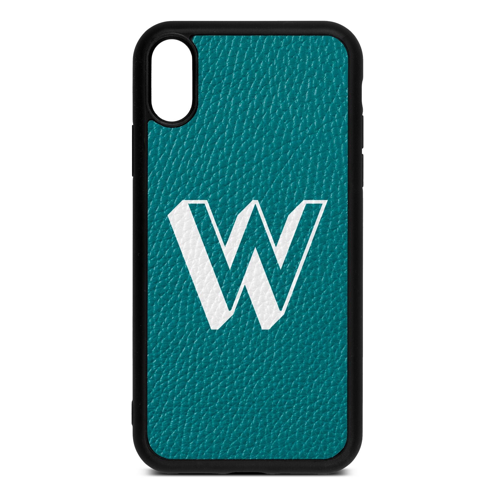 Drop Shadow Initial Green Pebble Leather iPhone Xr Case