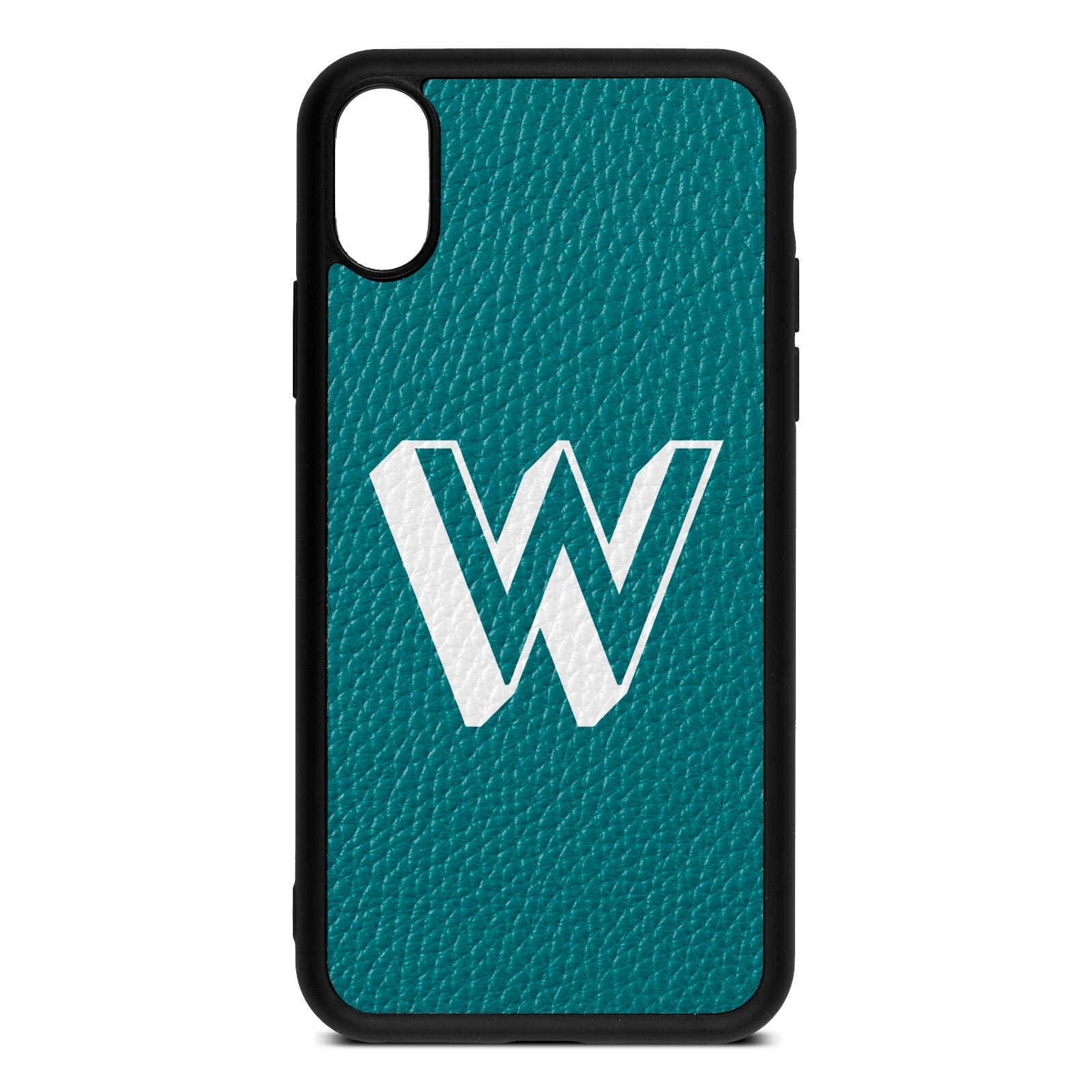 Drop Shadow Initial Green Pebble Leather iPhone Xs Case