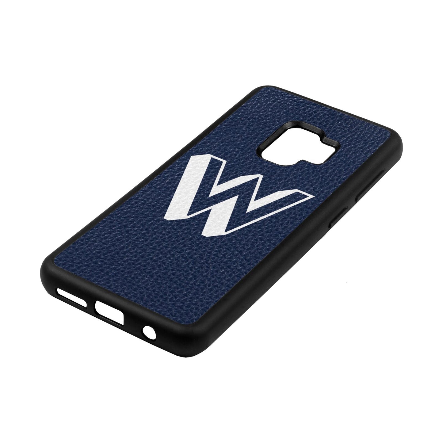 Drop Shadow Initial Navy Blue Pebble Leather Samsung S9 Case Side Angle