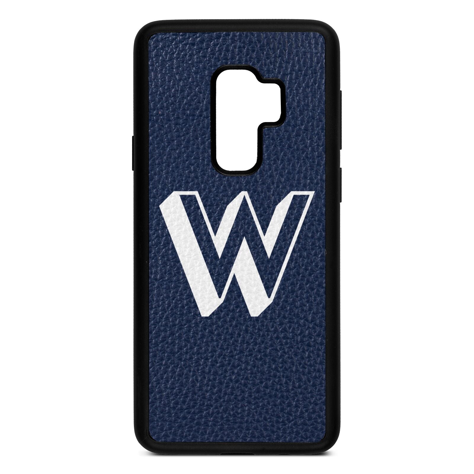 Drop Shadow Initial Navy Blue Pebble Leather Samsung S9 Plus Case