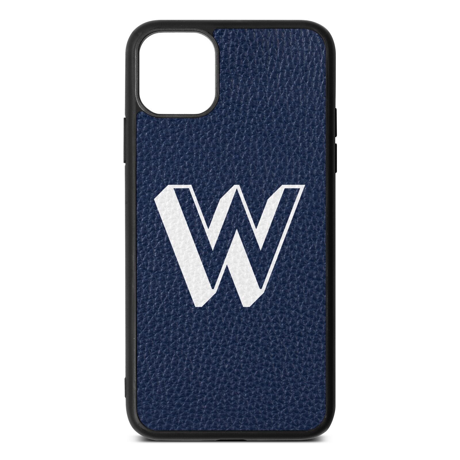 Drop Shadow Initial Navy Blue Pebble Leather iPhone 11 Pro Max Case