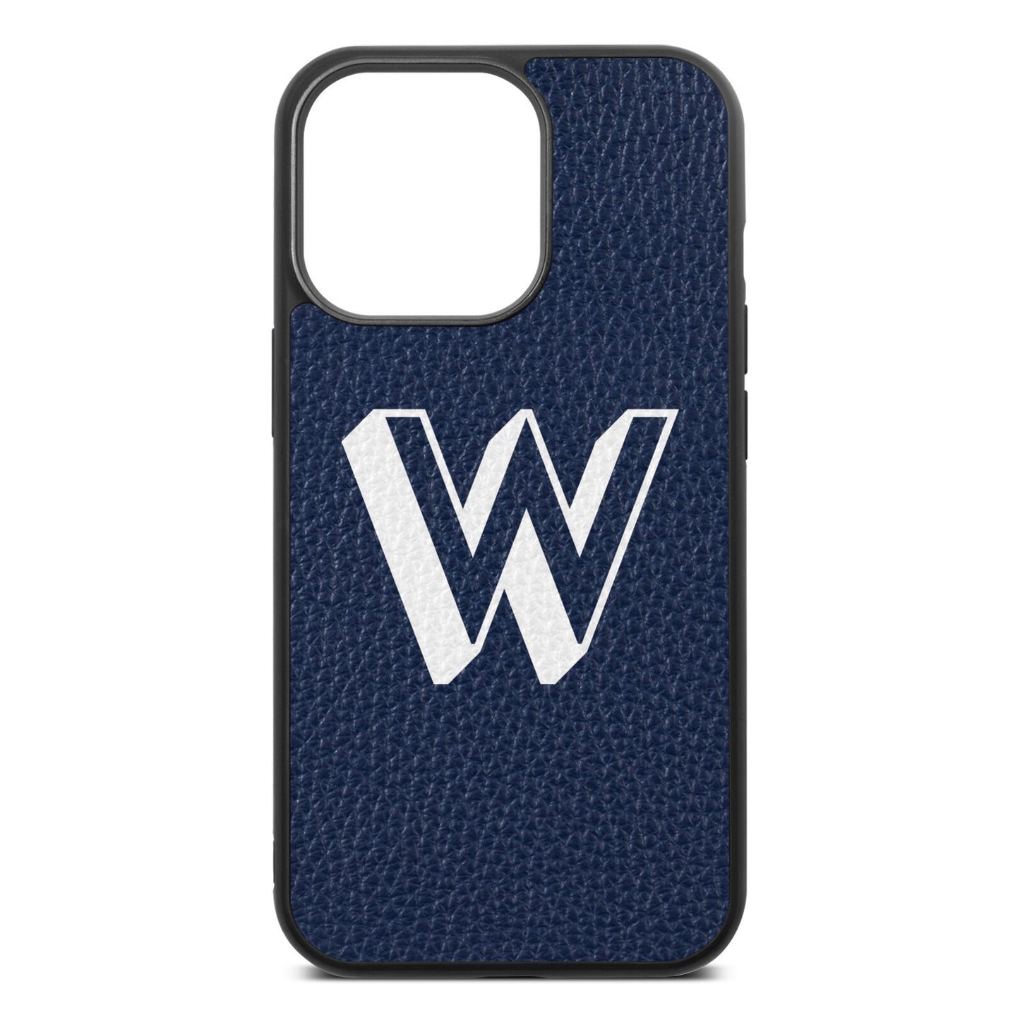 Drop Shadow Initial Navy Blue Pebble Leather iPhone 13 Pro Case