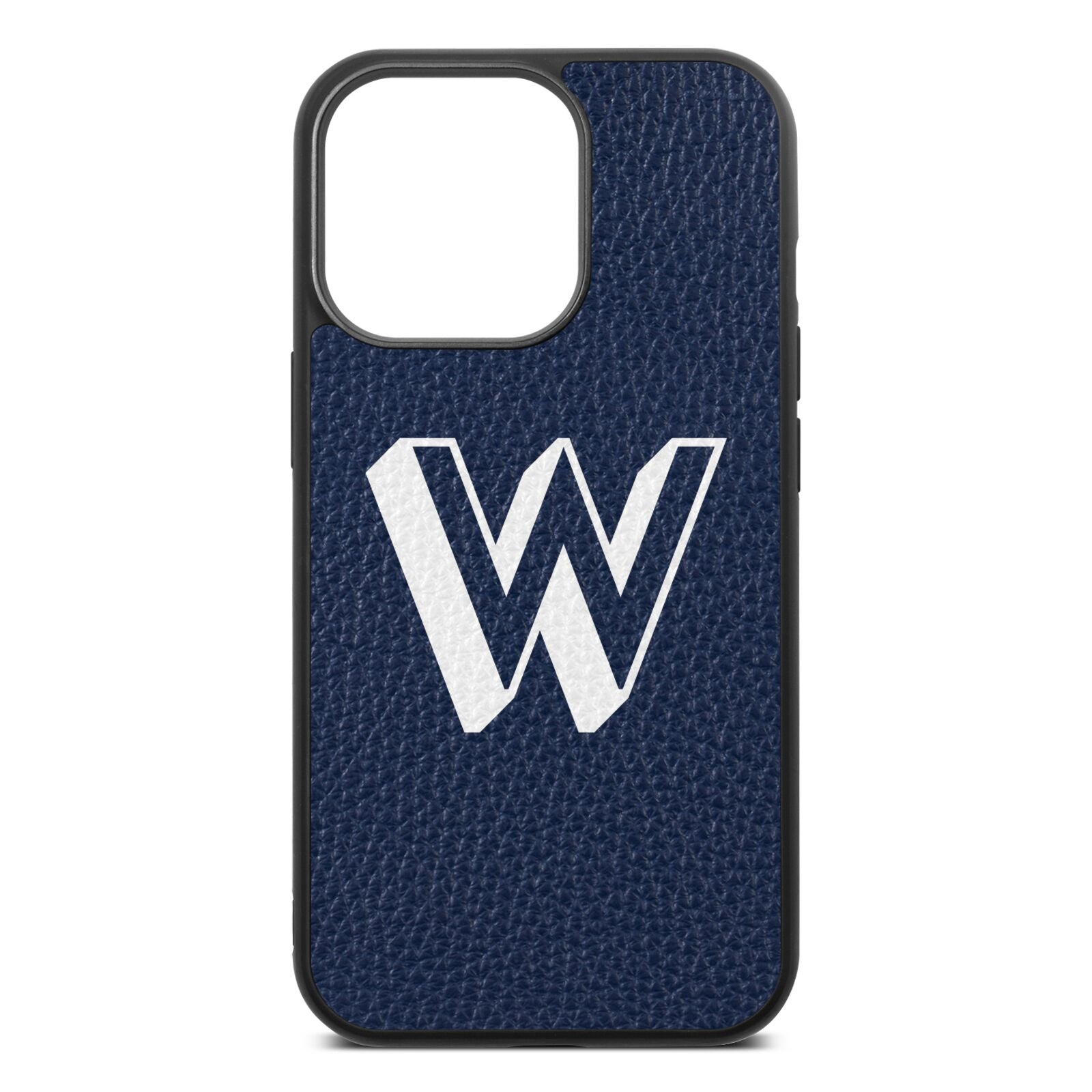 Drop Shadow Initial Navy Blue Pebble Leather iPhone 13 Pro Case