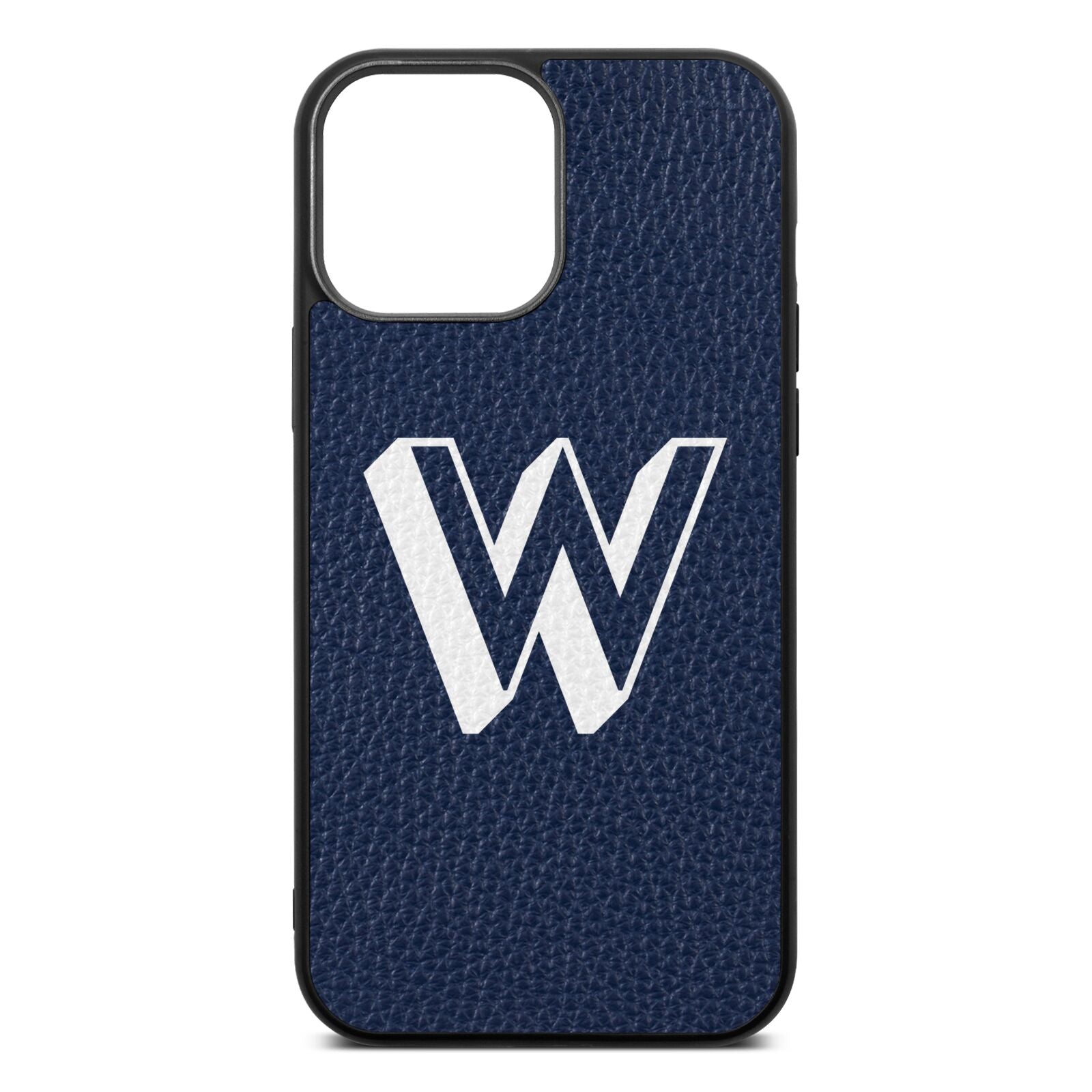 Drop Shadow Initial Navy Blue Pebble Leather iPhone 13 Pro Max Case