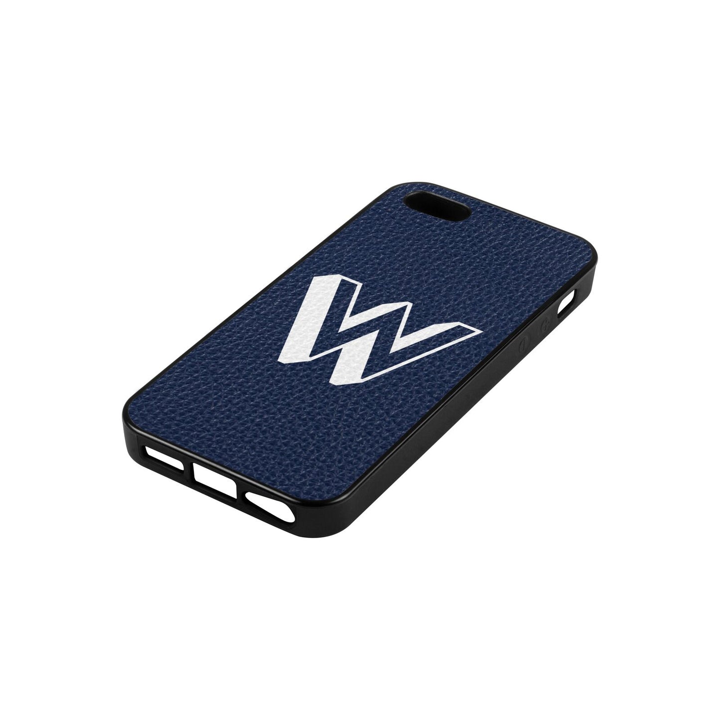 Drop Shadow Initial Navy Blue Pebble Leather iPhone 5 Case Side Angle