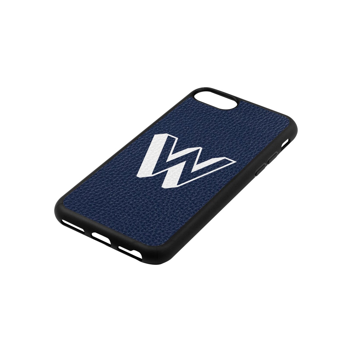 Drop Shadow Initial Navy Blue Pebble Leather iPhone 8 Case Side Angle