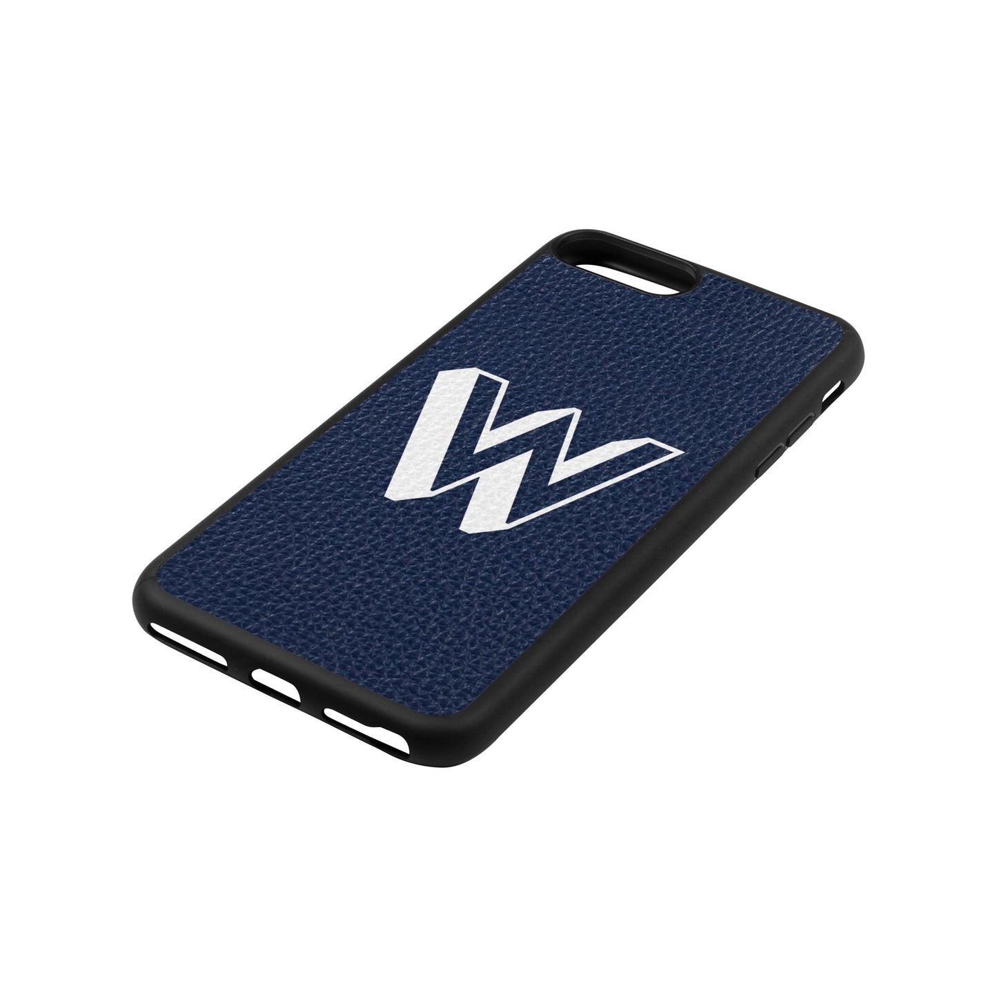 Drop Shadow Initial Navy Blue Pebble Leather iPhone 8 Plus Case Side Angle